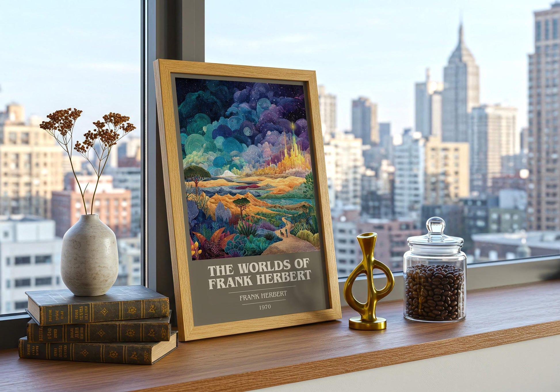 The Worlds of Frank Herbert book cover book poster framed on wall – sci fi wall art