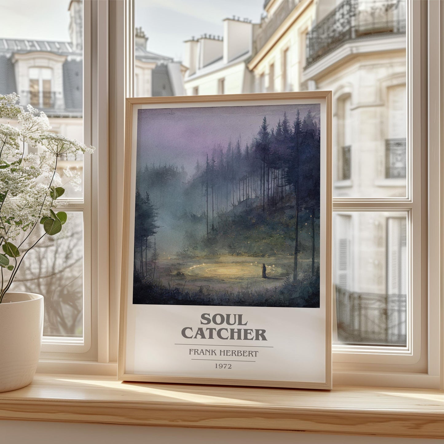 Soul Catcher book cover print framed by window – literary home decor