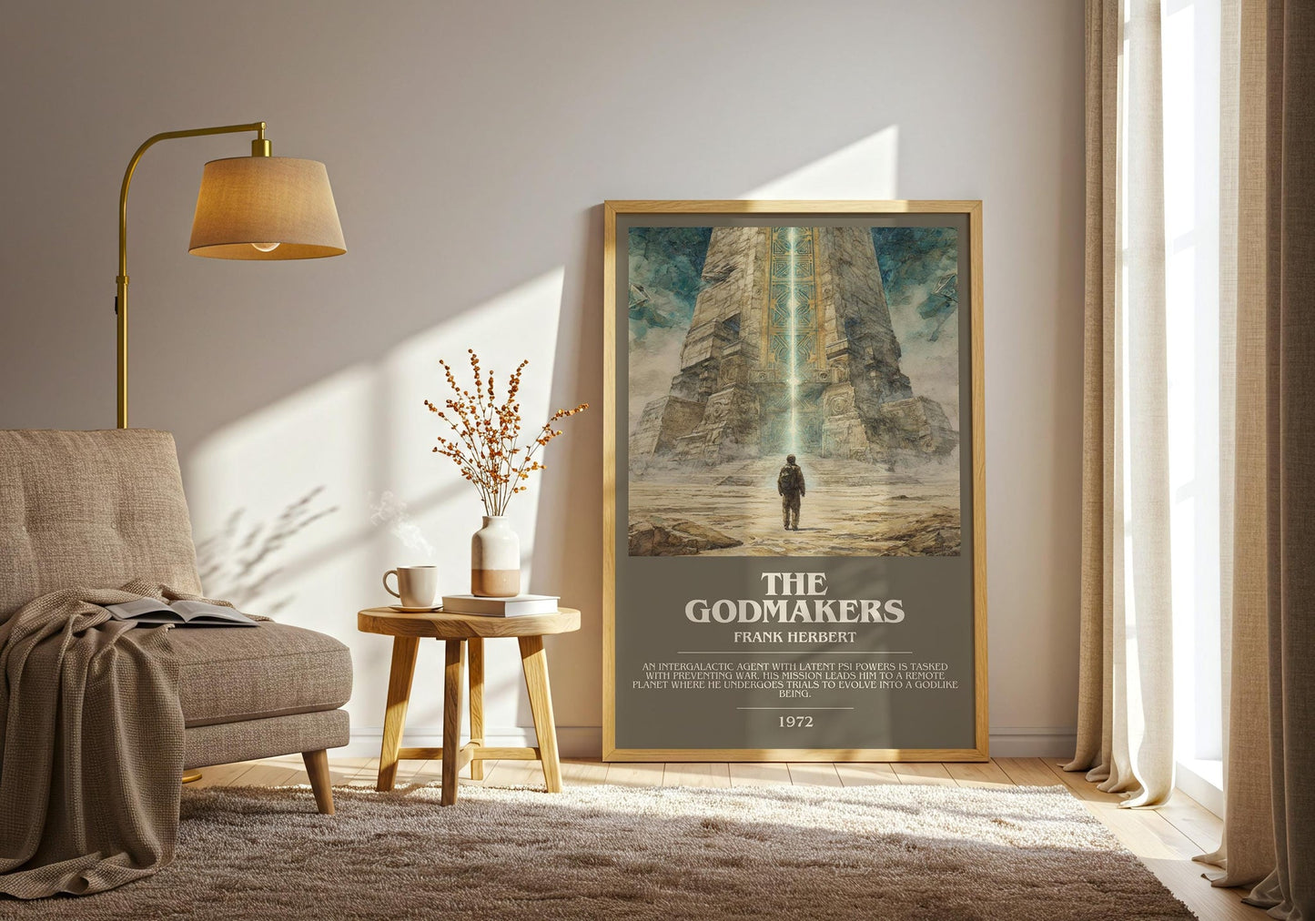The Godmakers bookish print on bookshelf – Frank Herbert fan gift