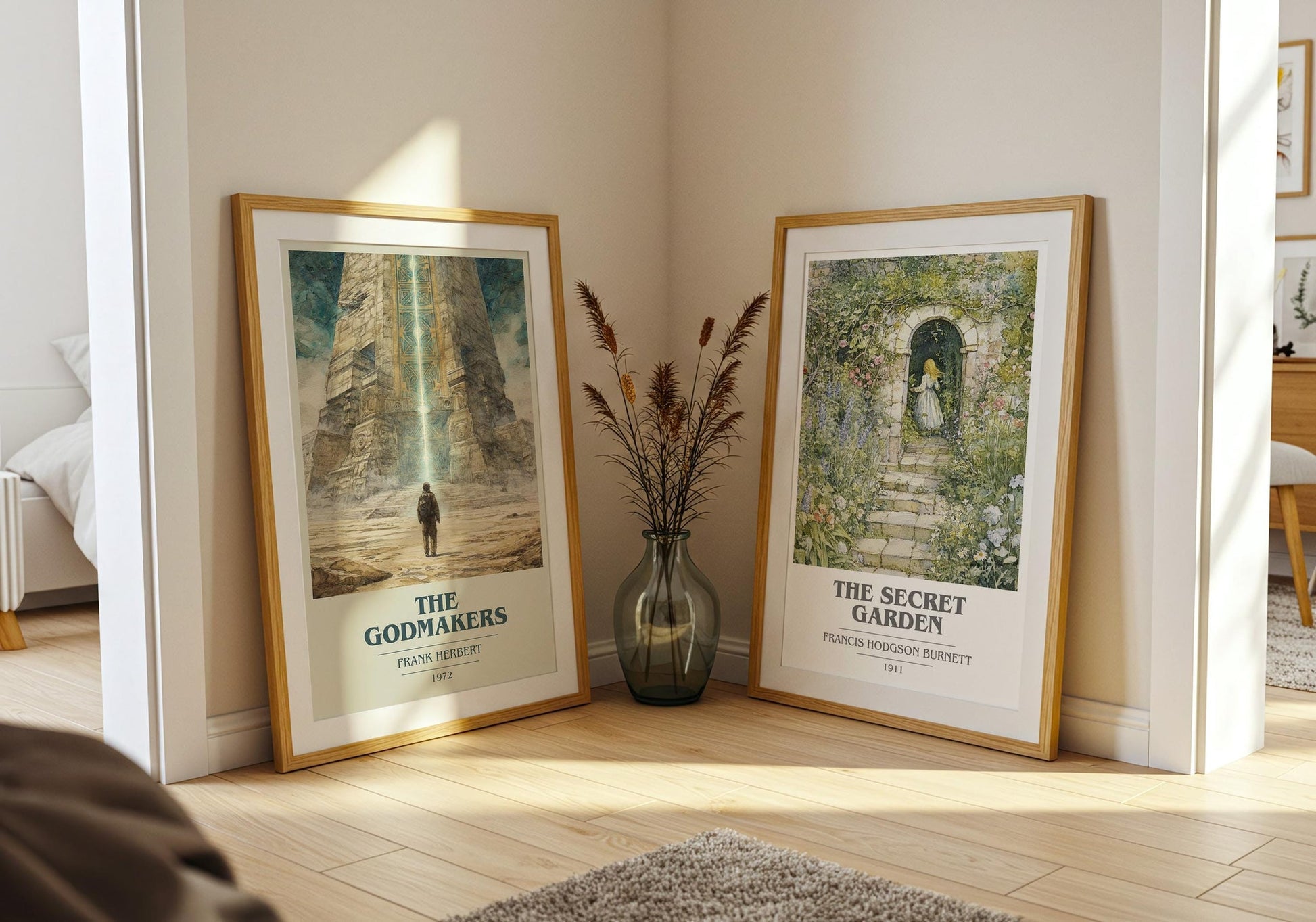 The Godmakers book cover poster paired in gallery wall – literary art prints