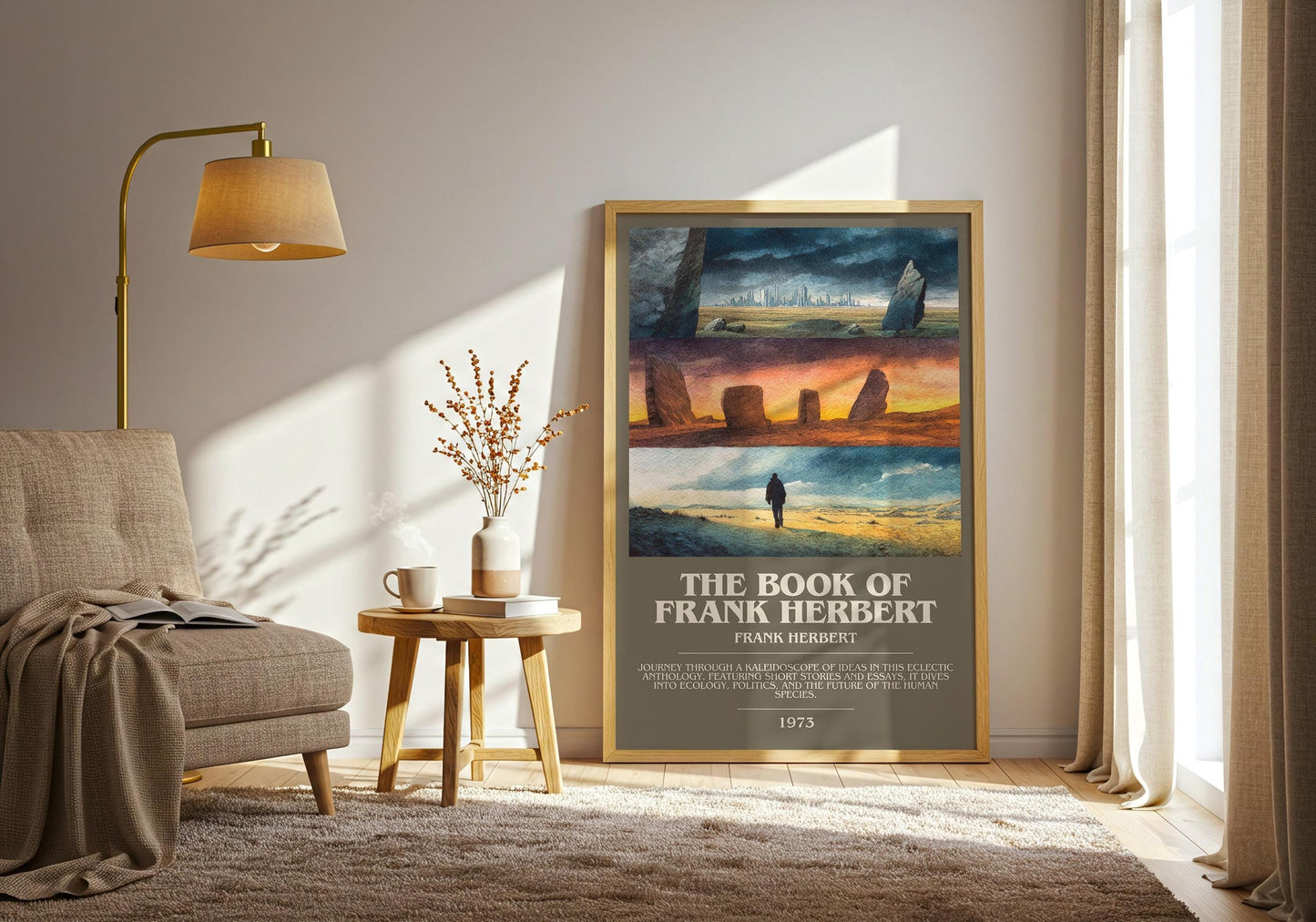 The Book of Frank Herbert bookish print on bookshelf – Frank Herbert fan gift