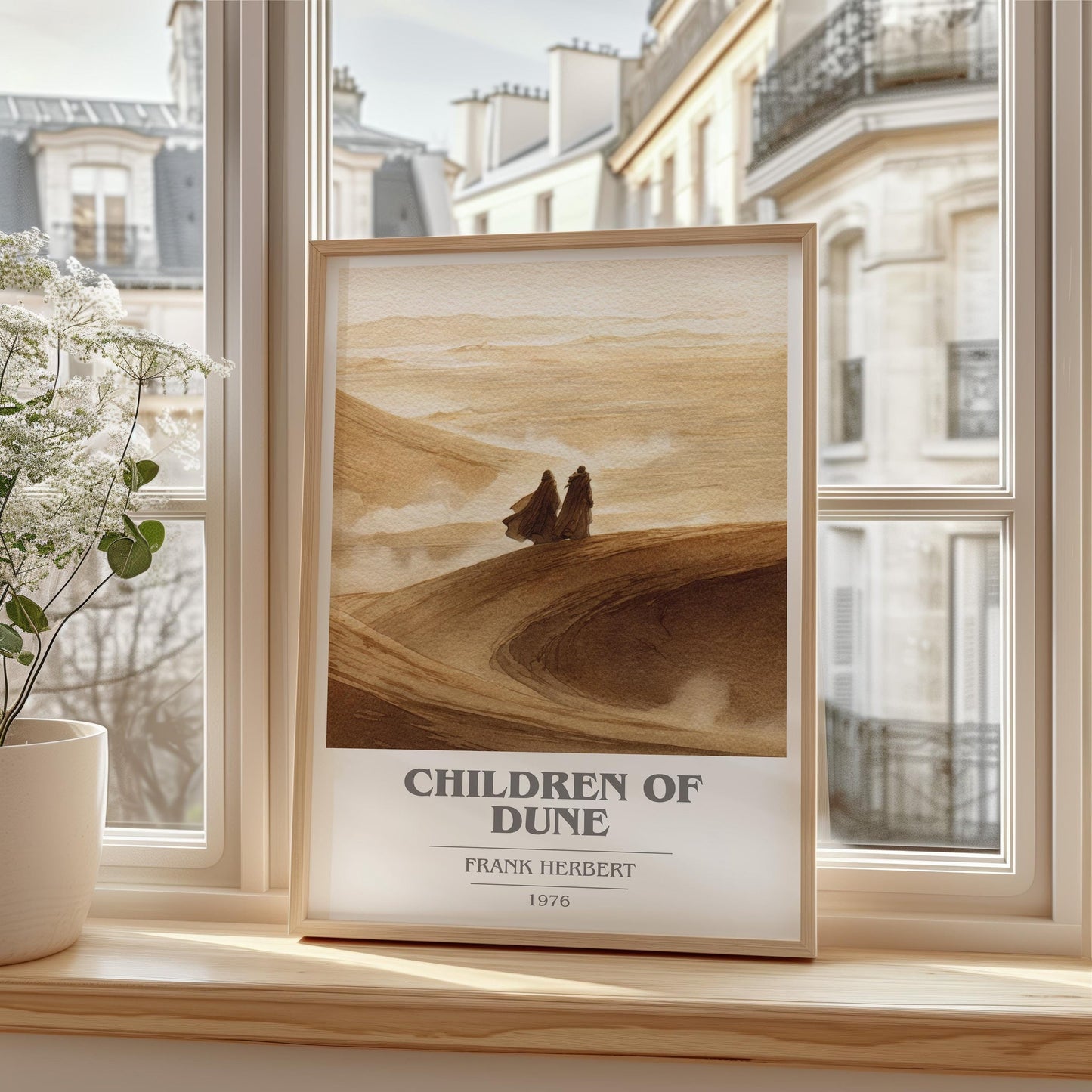 Children of Dune book cover print framed by window – literary home decor