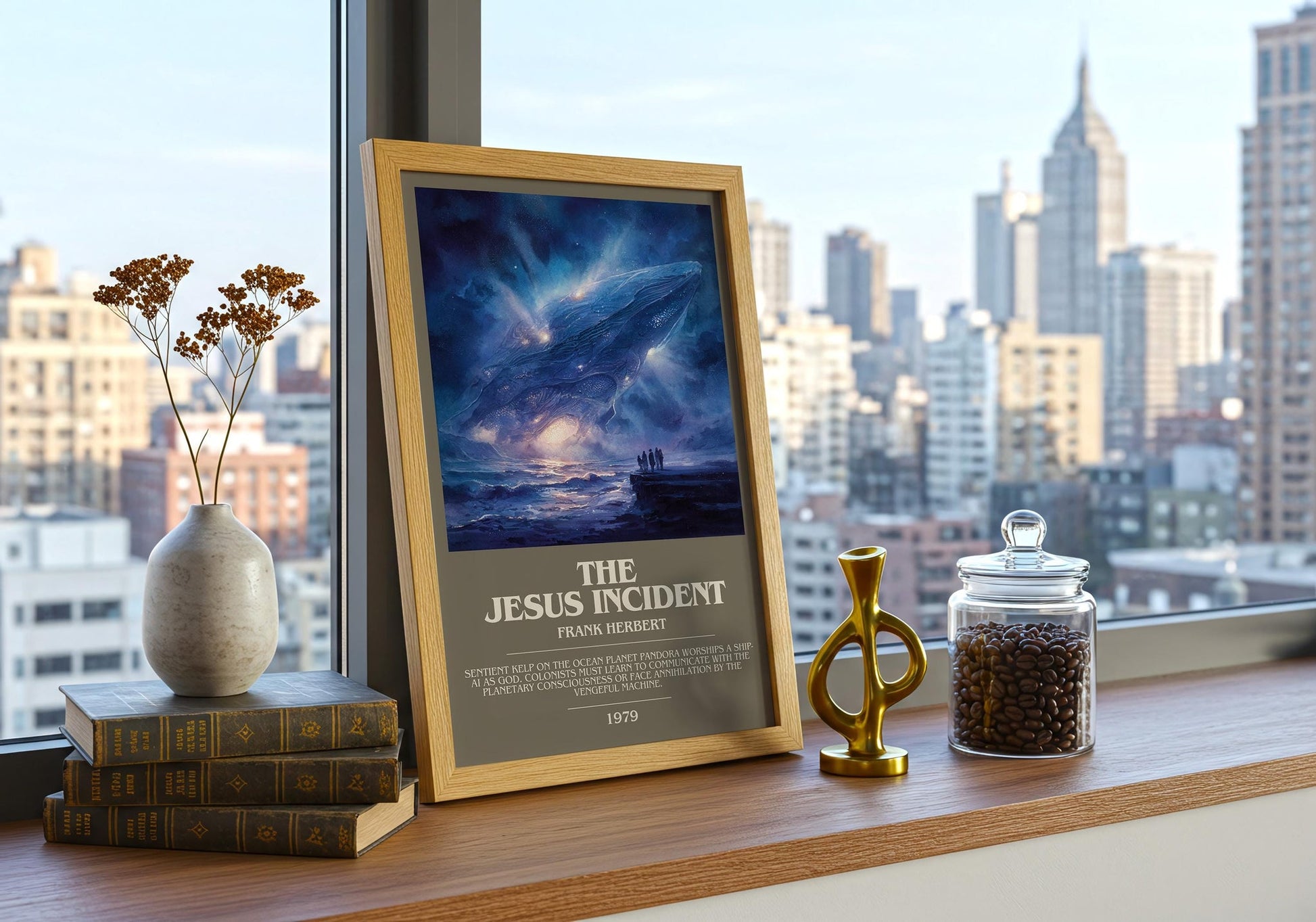 The Jesus Incident bookish book poster framed on wall – romance wall art