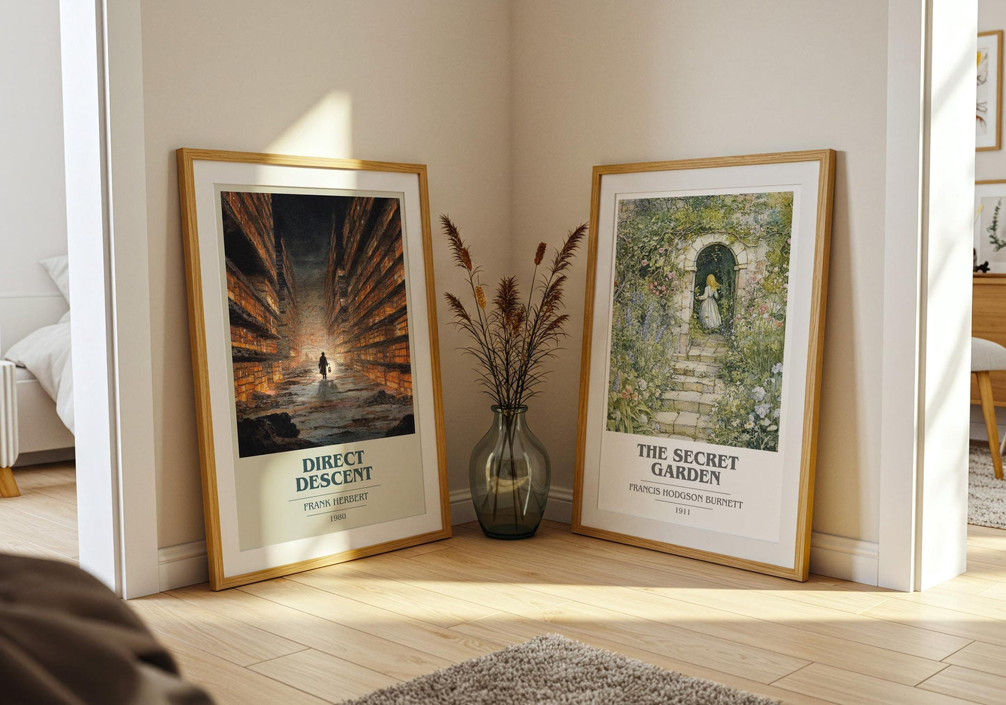 Direct Descent book cover poster paired in gallery wall – literary art prints