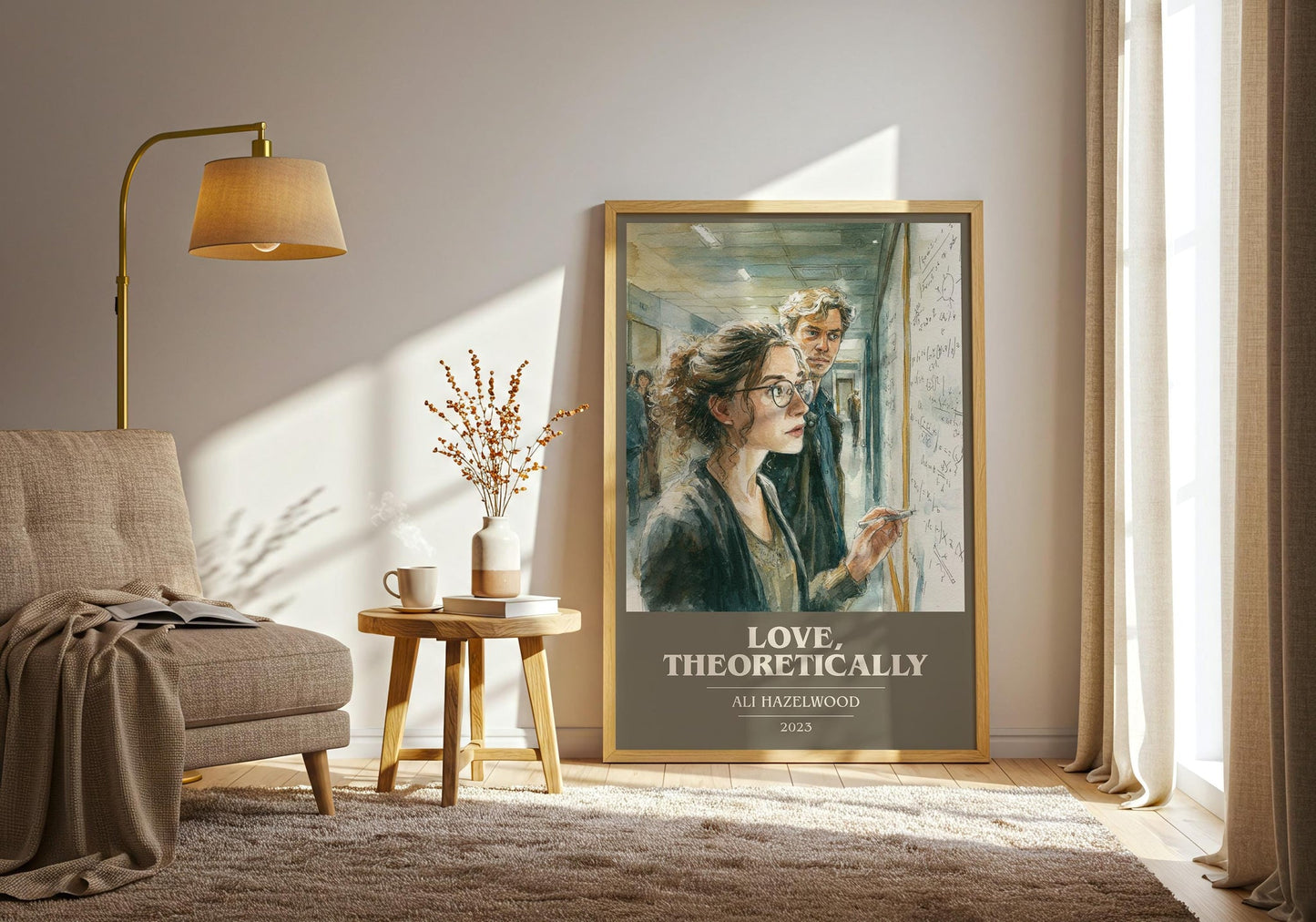 Love, Theoretically book cover print on bookshelf – Ali Hazelwood fan gift