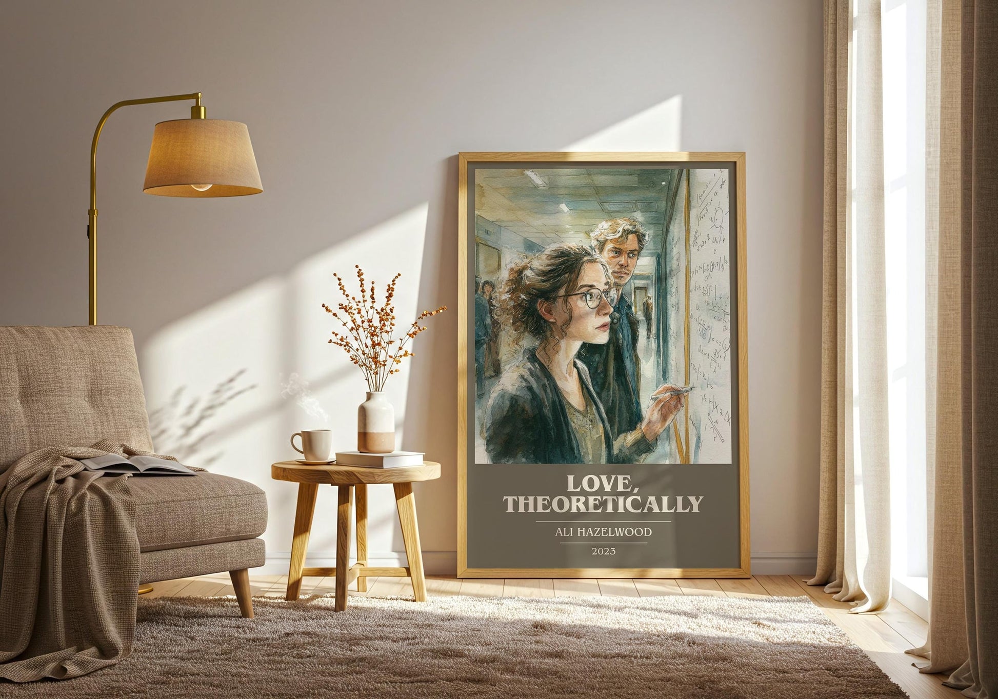 Love, Theoretically book cover print on bookshelf – Ali Hazelwood fan gift