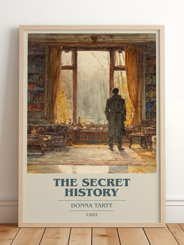 The Secret History book cover print in frame leaning in hallway – romance wall art
