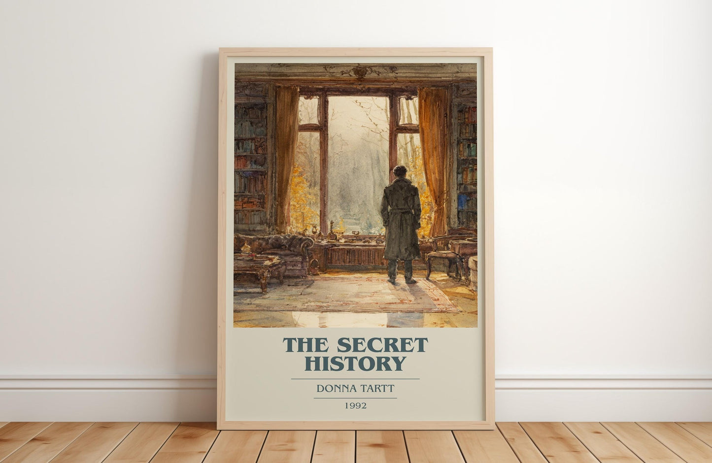 The Secret History book cover print in frame leaning in hallway – romance wall art