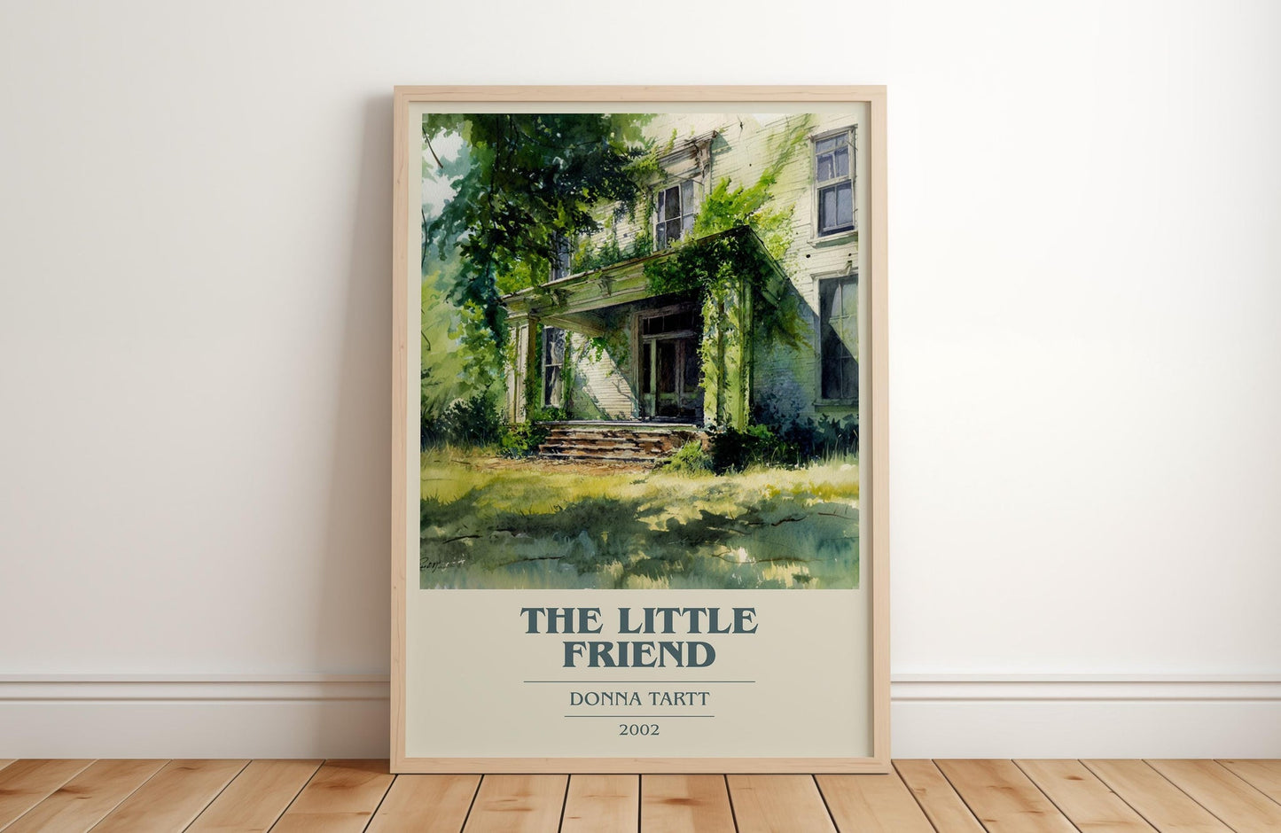 The Little Friend book cover print in frame leaning in hallway – classic literature wall art