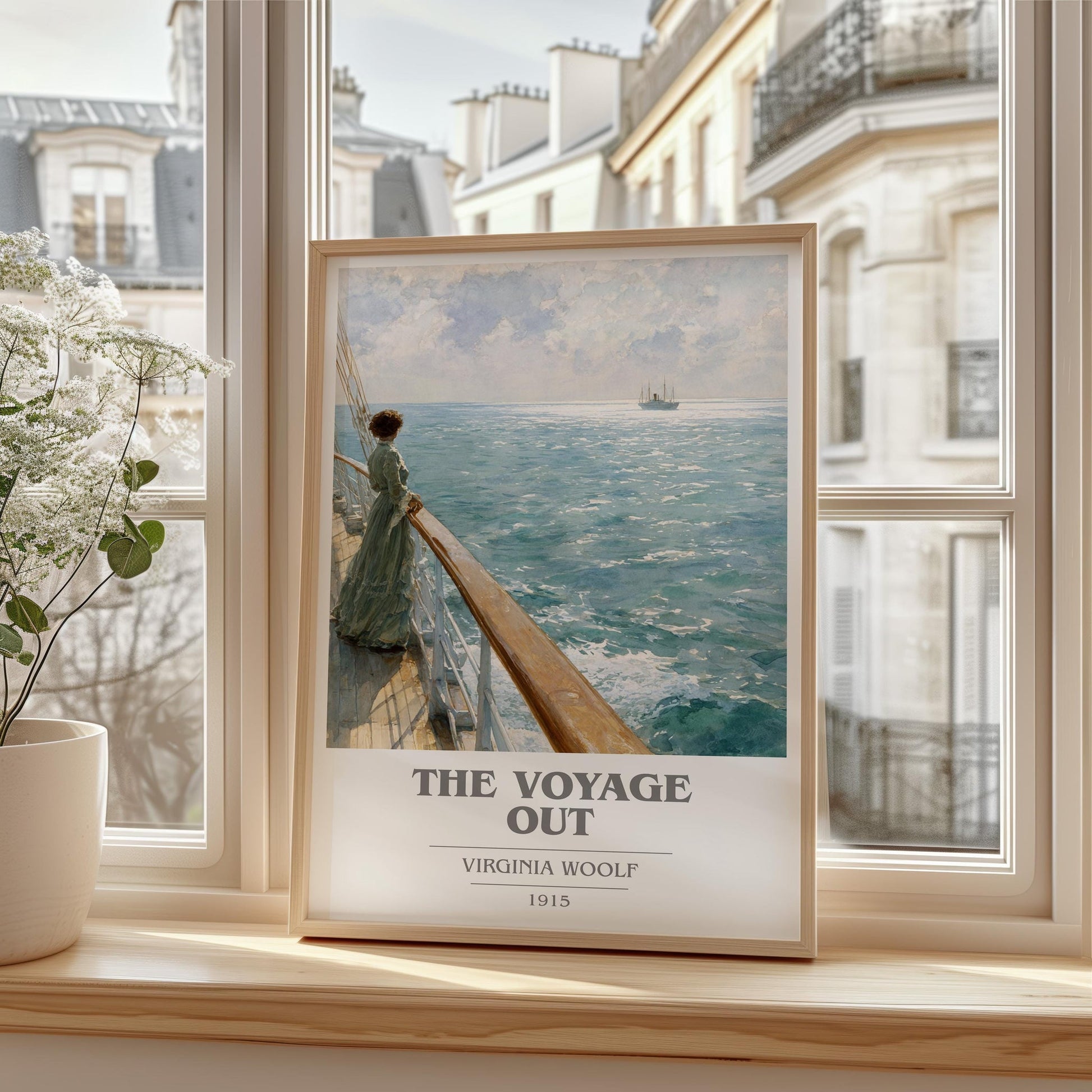 The Voyage Out book cover print framed by window – literary home decor