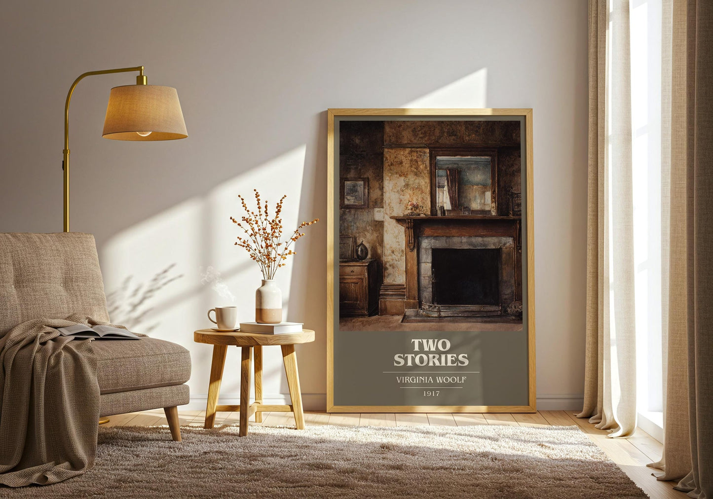 Two Stories book cover print on bookshelf – Virginia Woolf fan gift