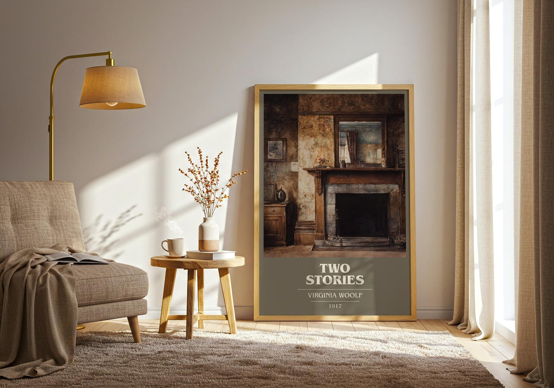 Two Stories book cover print on bookshelf – Virginia Woolf fan gift
