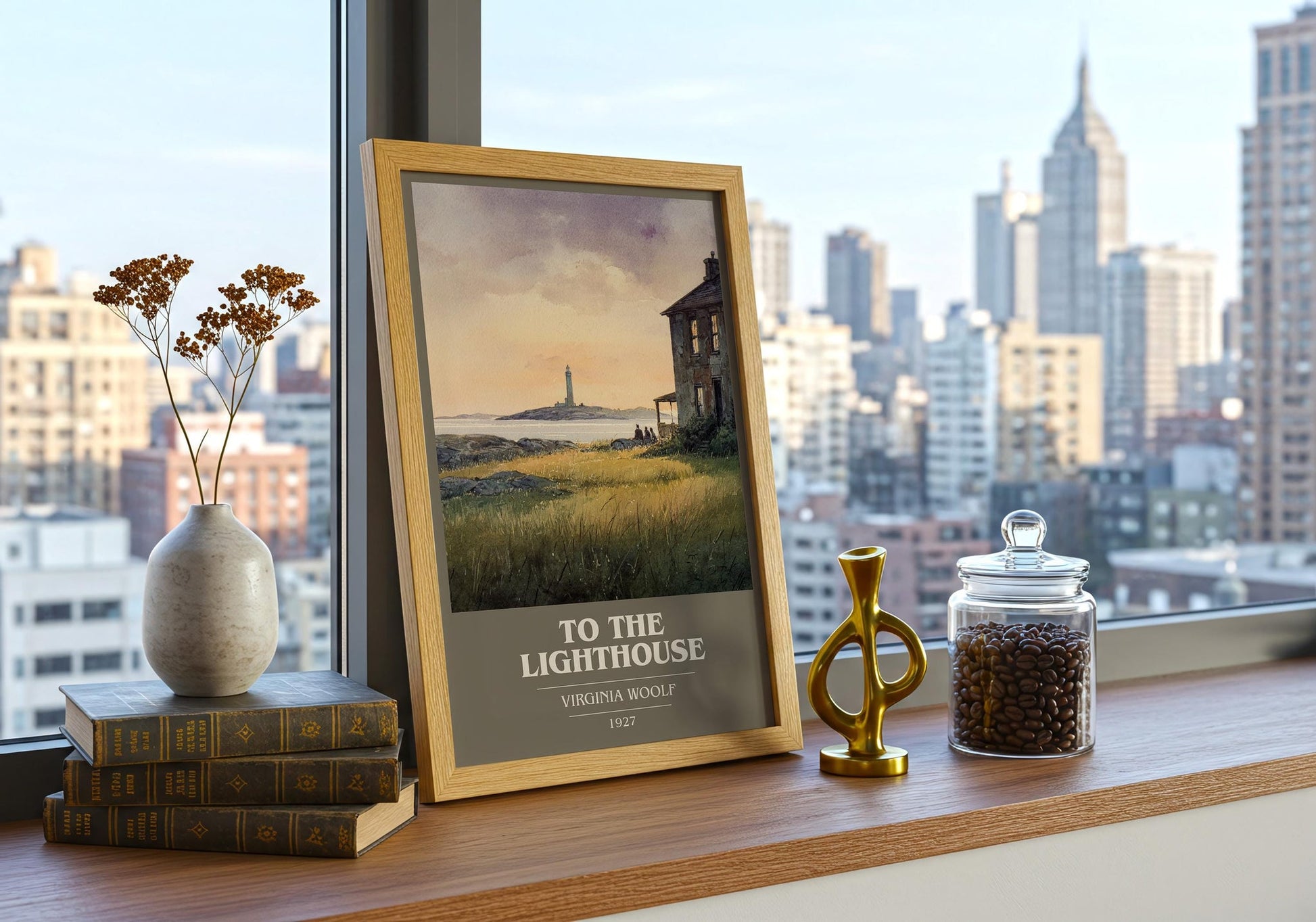 To the Lighthouse book cover print framed by window – literary home decor