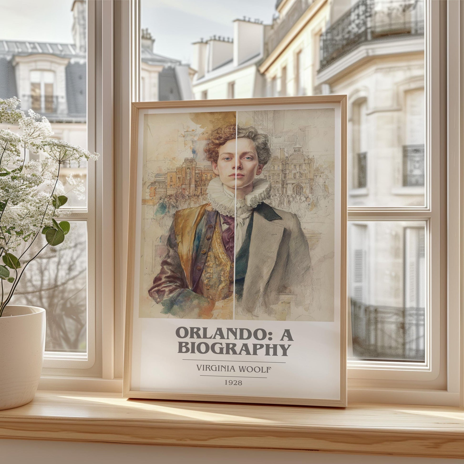 Orlando: A Biography book cover print framed by window – literary home decor
