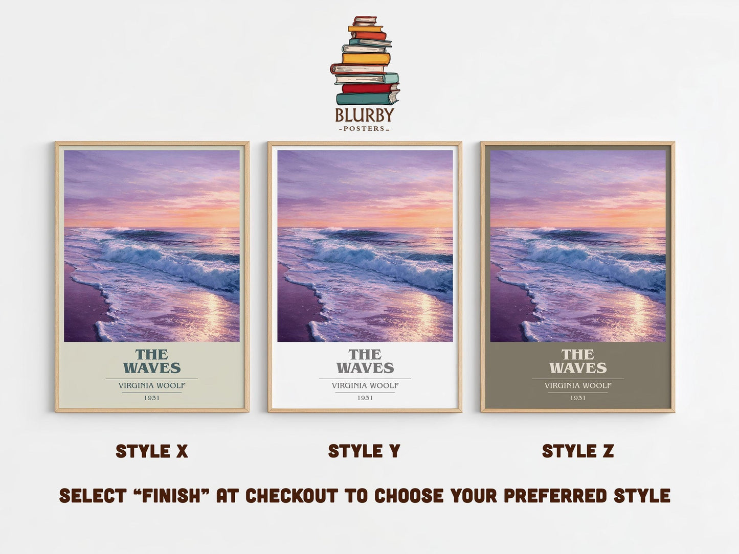 The Waves book cover poster colour and style options – Virginia Woolf book art