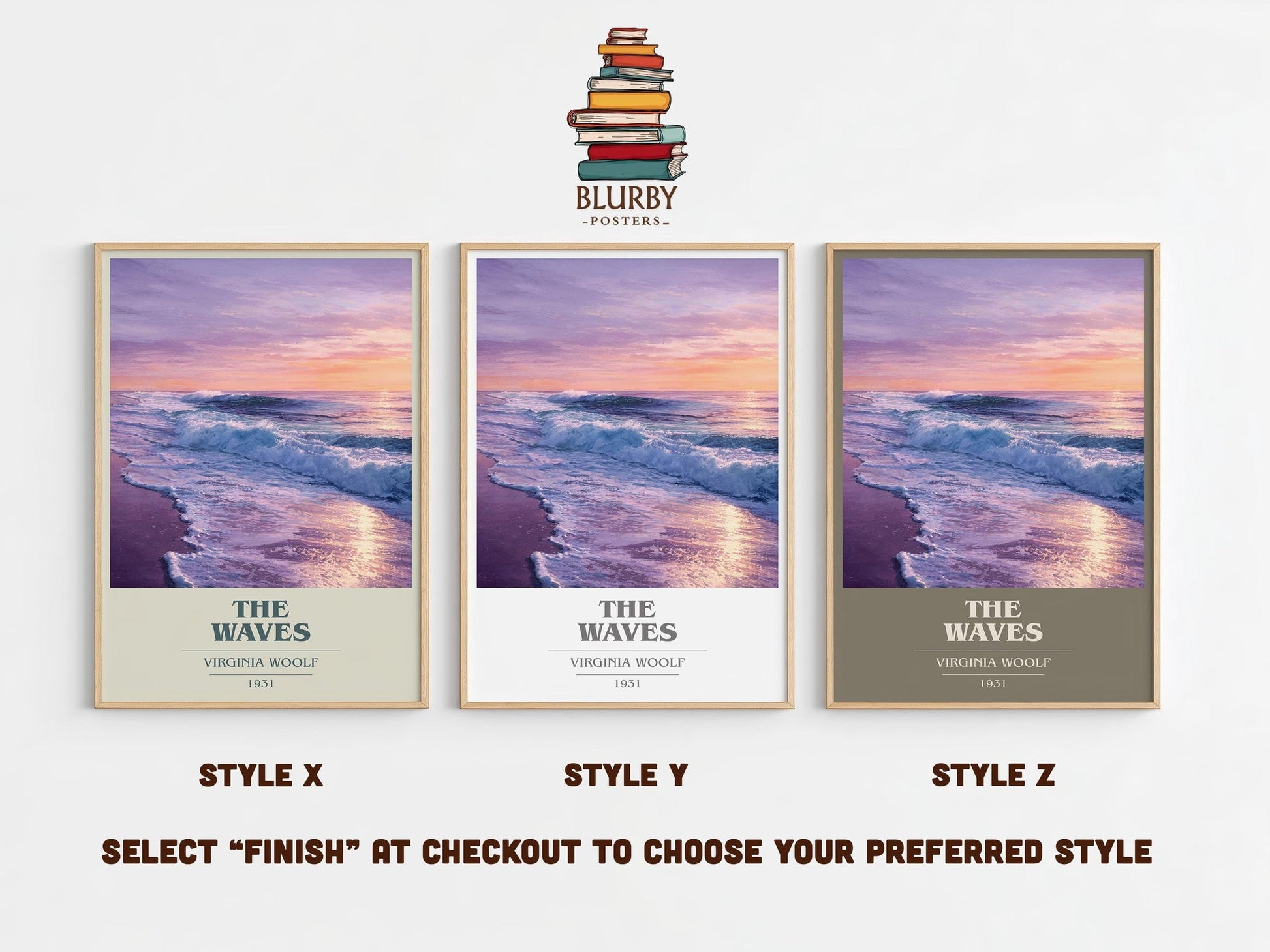 The Waves book cover poster colour and style options – Virginia Woolf book art