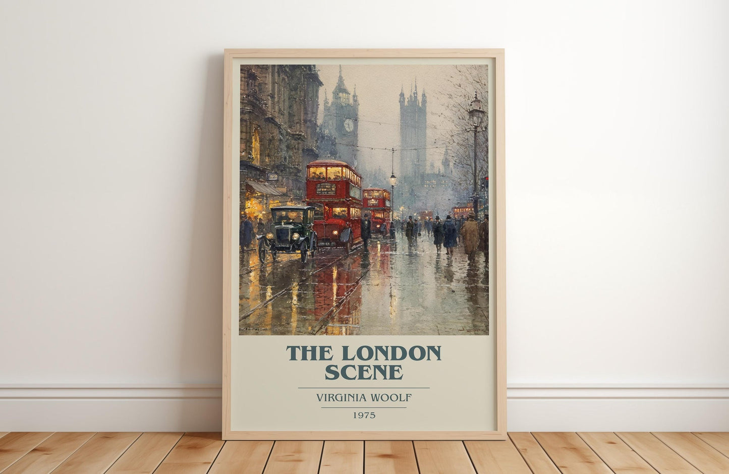 The London Scene book cover print in frame leaning in hallway – classic literature wall art