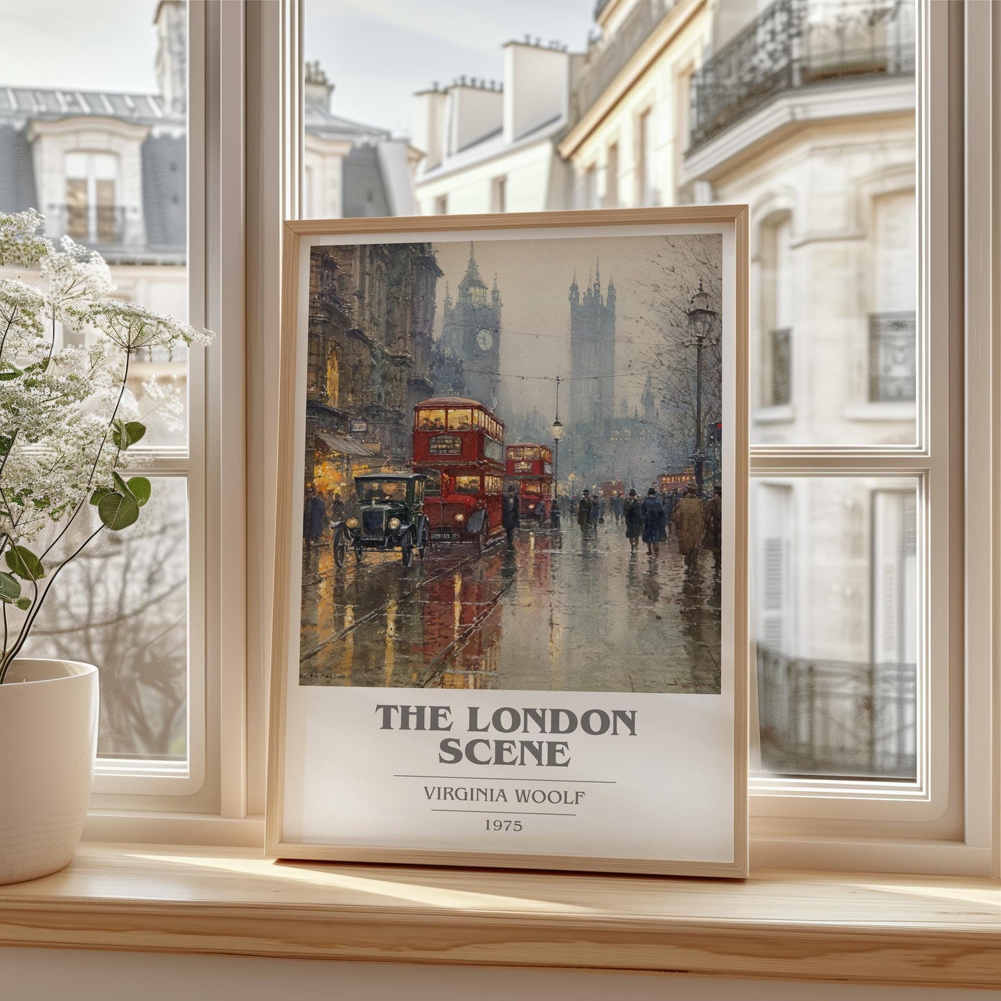 The London Scene book cover print framed by window – literary home decor
