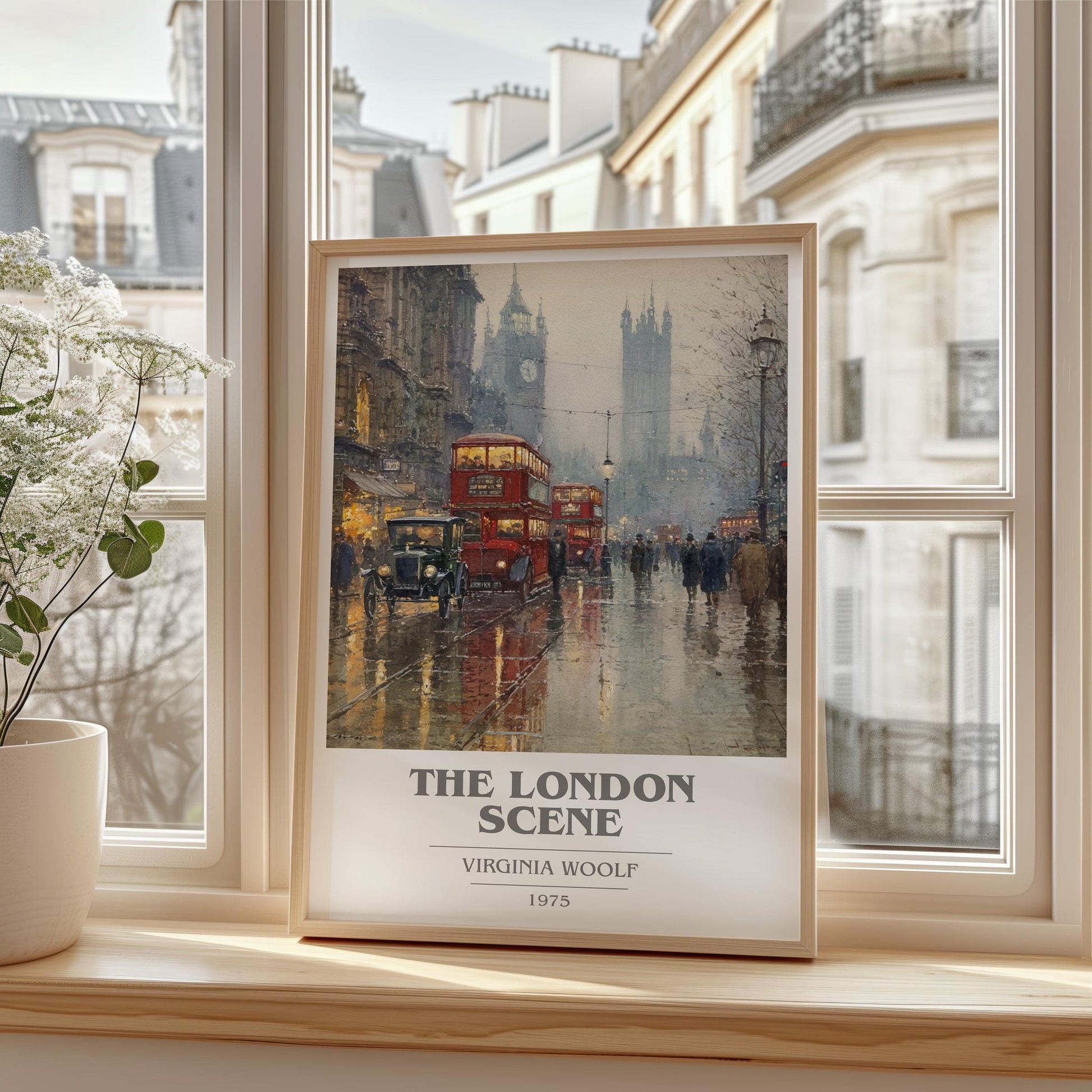 The London Scene book cover print framed by window – literary home decor
