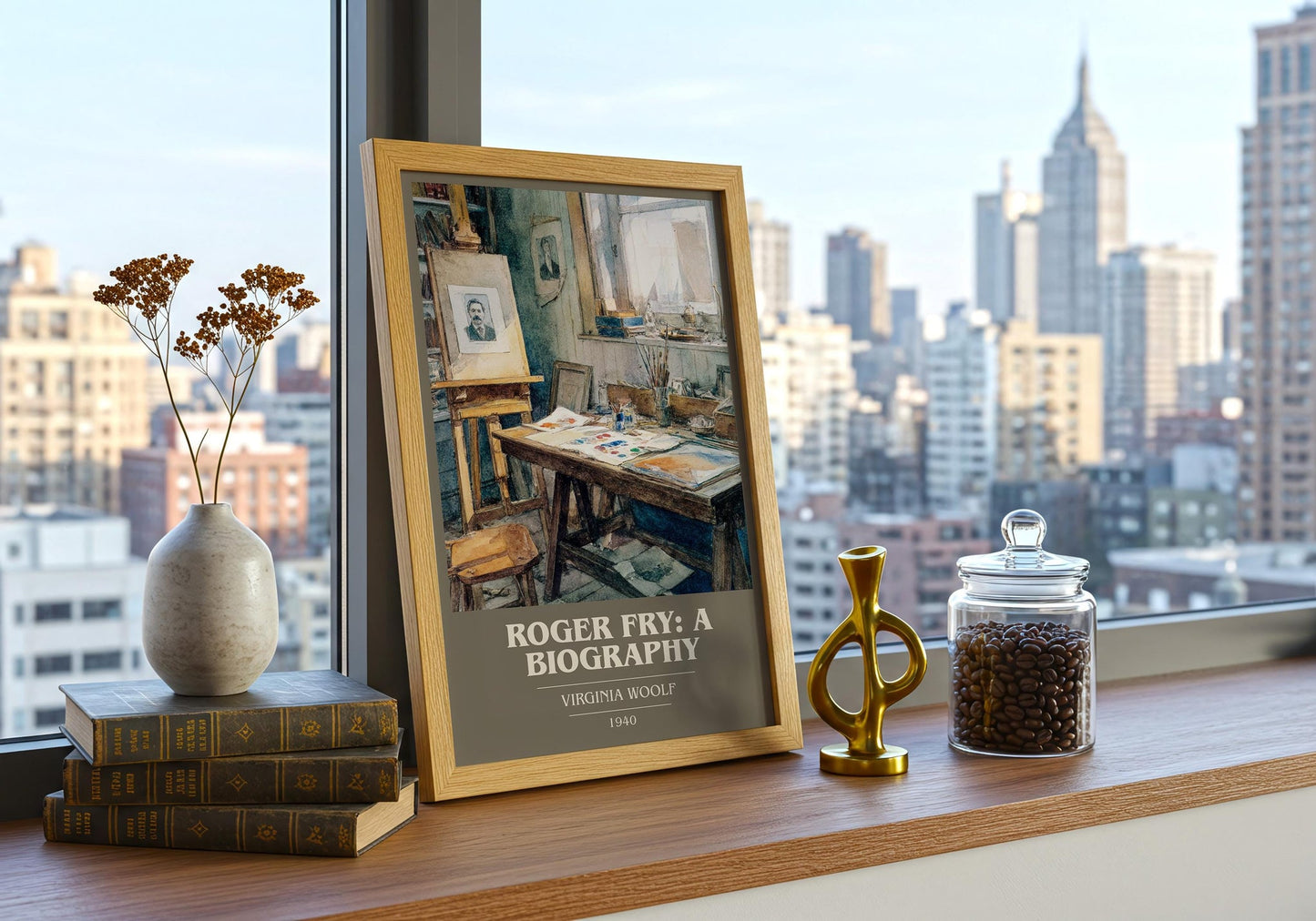 Roger Fry: A Biography book cover print framed by window – literary home decor