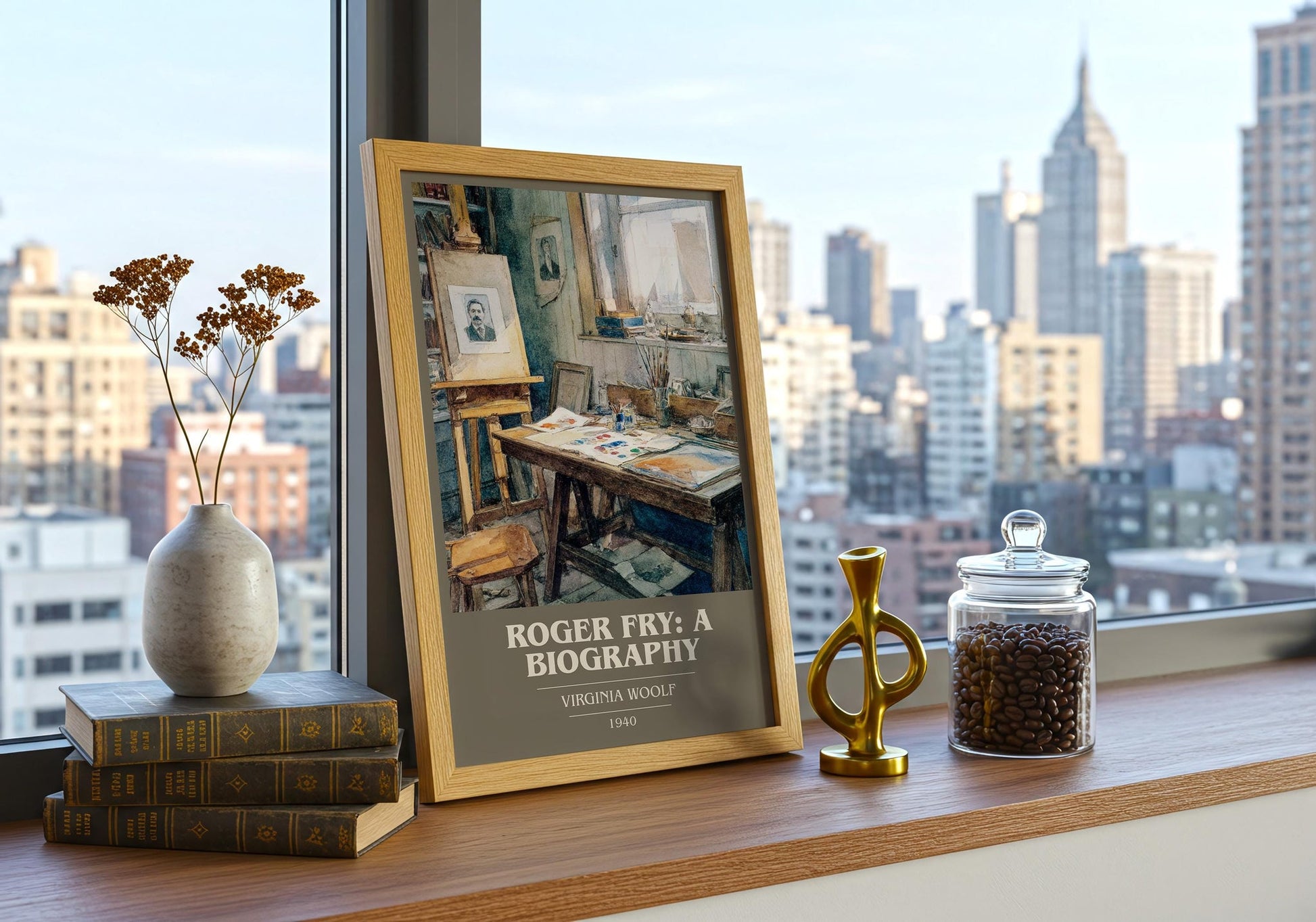 Roger Fry: A Biography book cover print framed by window – literary home decor