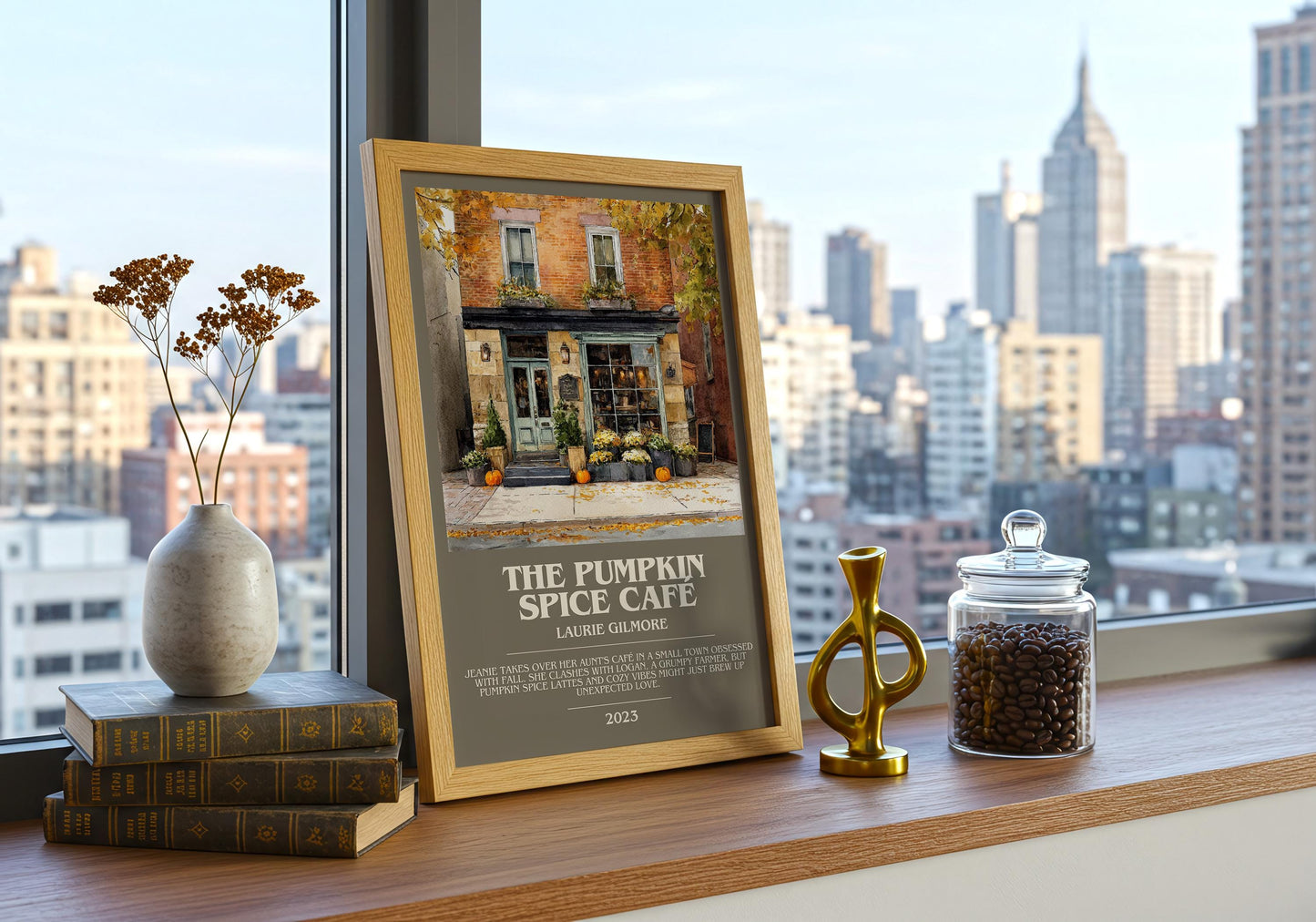 The Pumpkin Spice Café bookish book poster framed on wall – childrens wall art