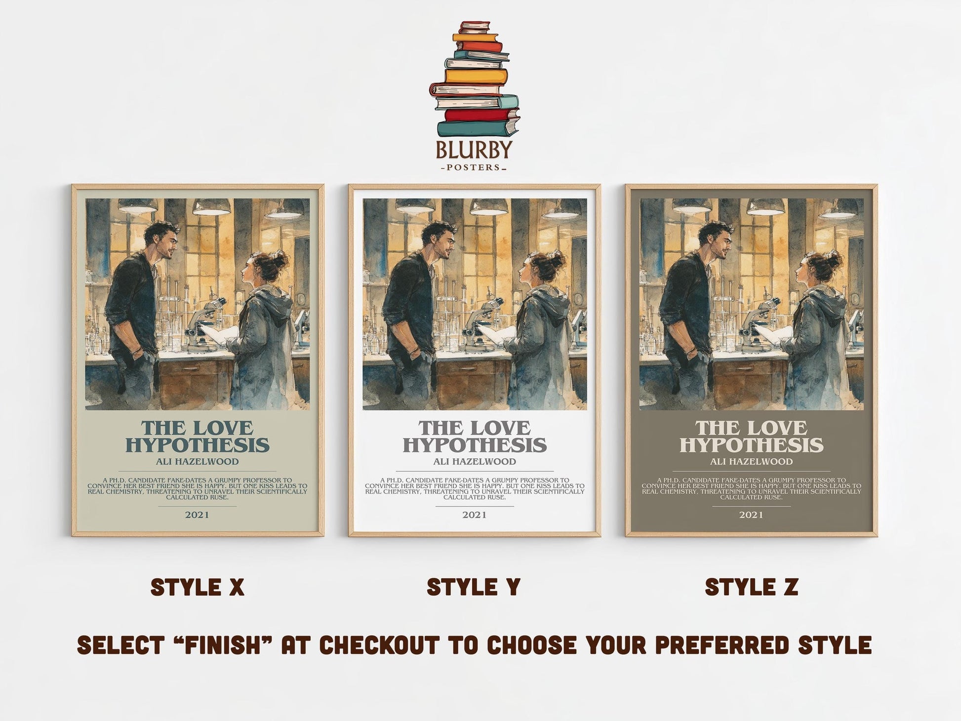 The Love Hypothesis bookish poster colour and style options – Ali Hazelwood book art