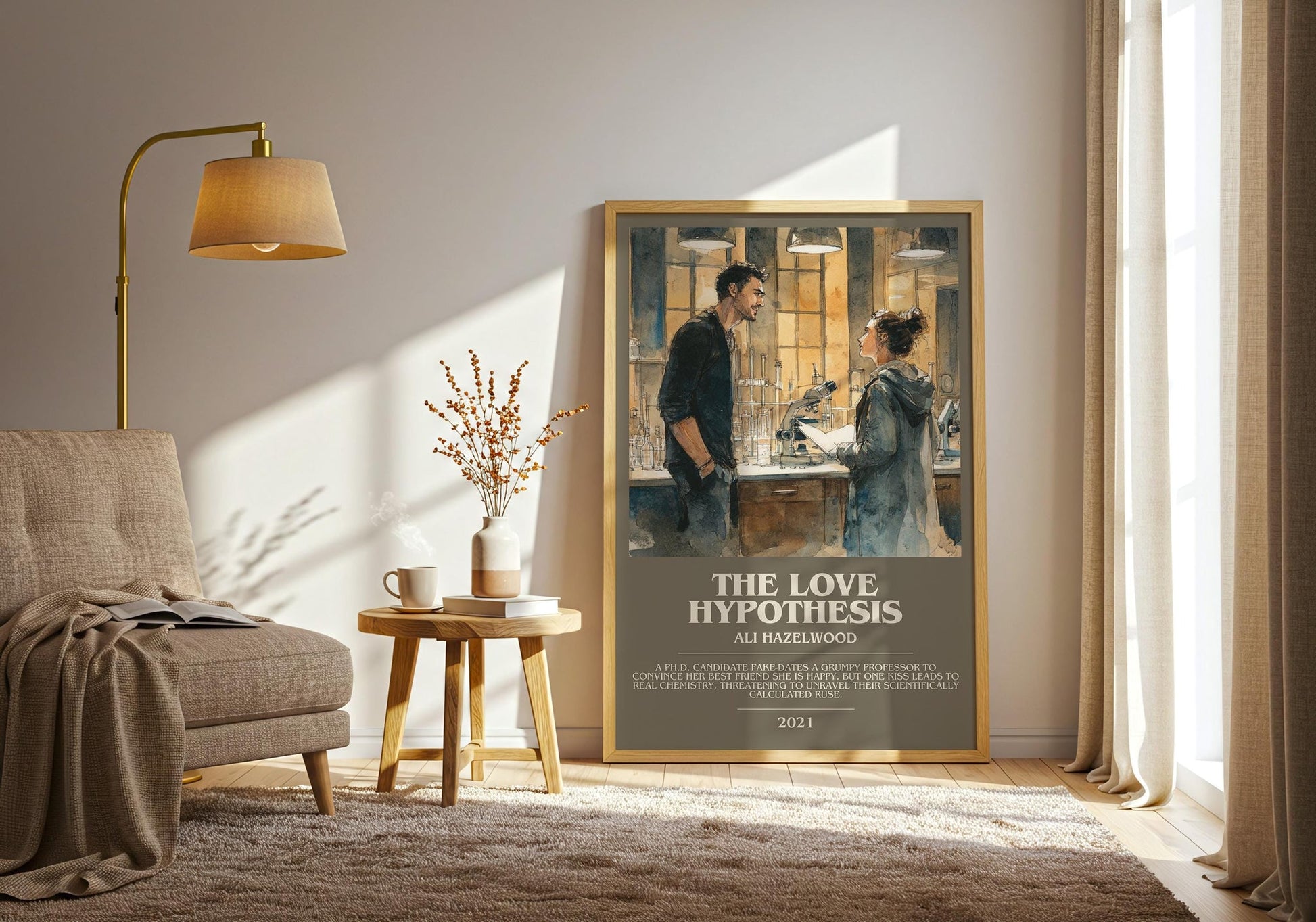 The Love Hypothesis bookish print on bookshelf – Ali Hazelwood fan gift
