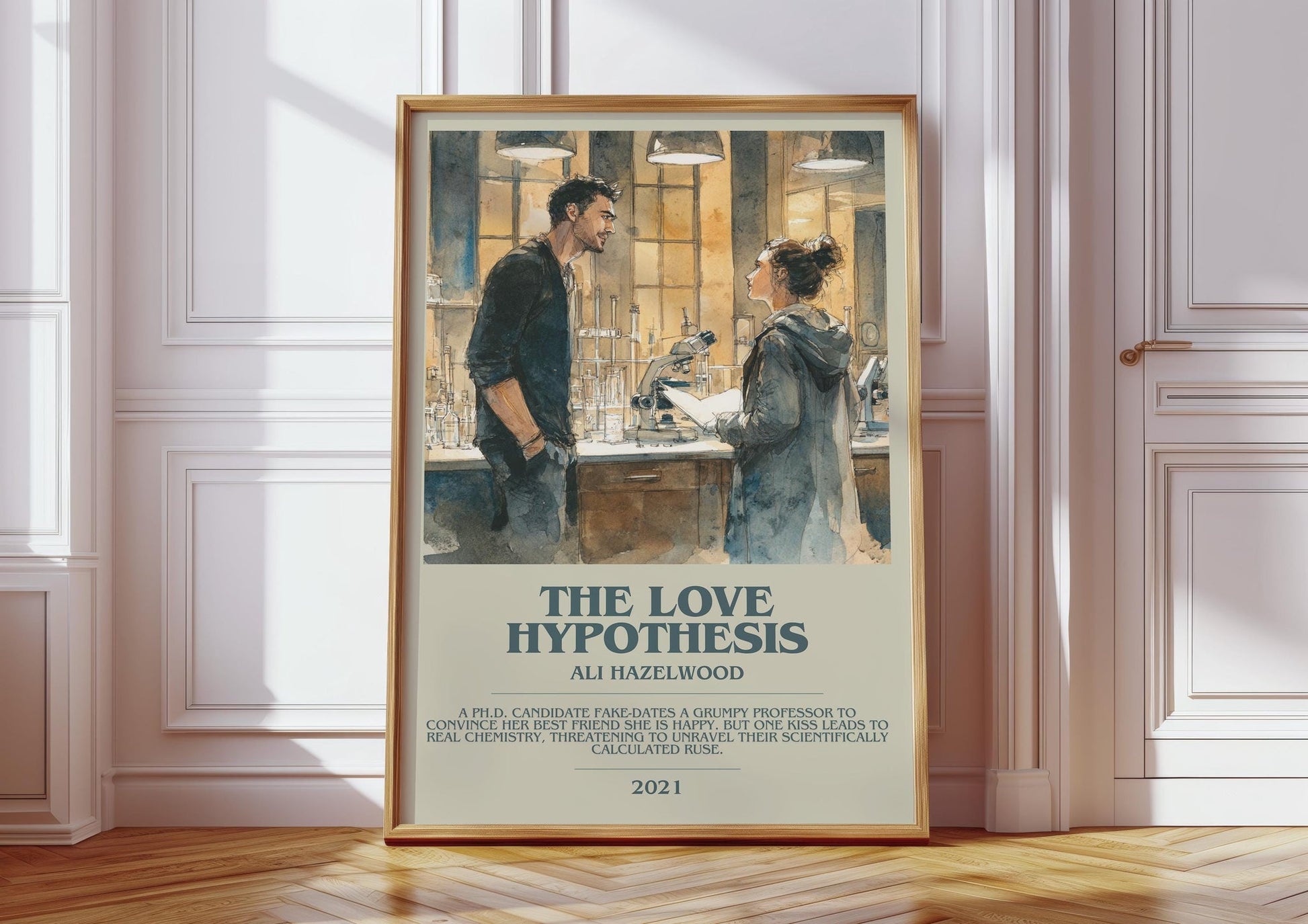 The Love Hypothesis bookish print in frame leaning in hallway – thriller wall art