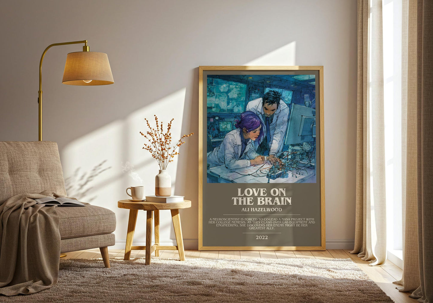 Love on the Brain bookish print on bookshelf – Ali Hazelwood fan gift
