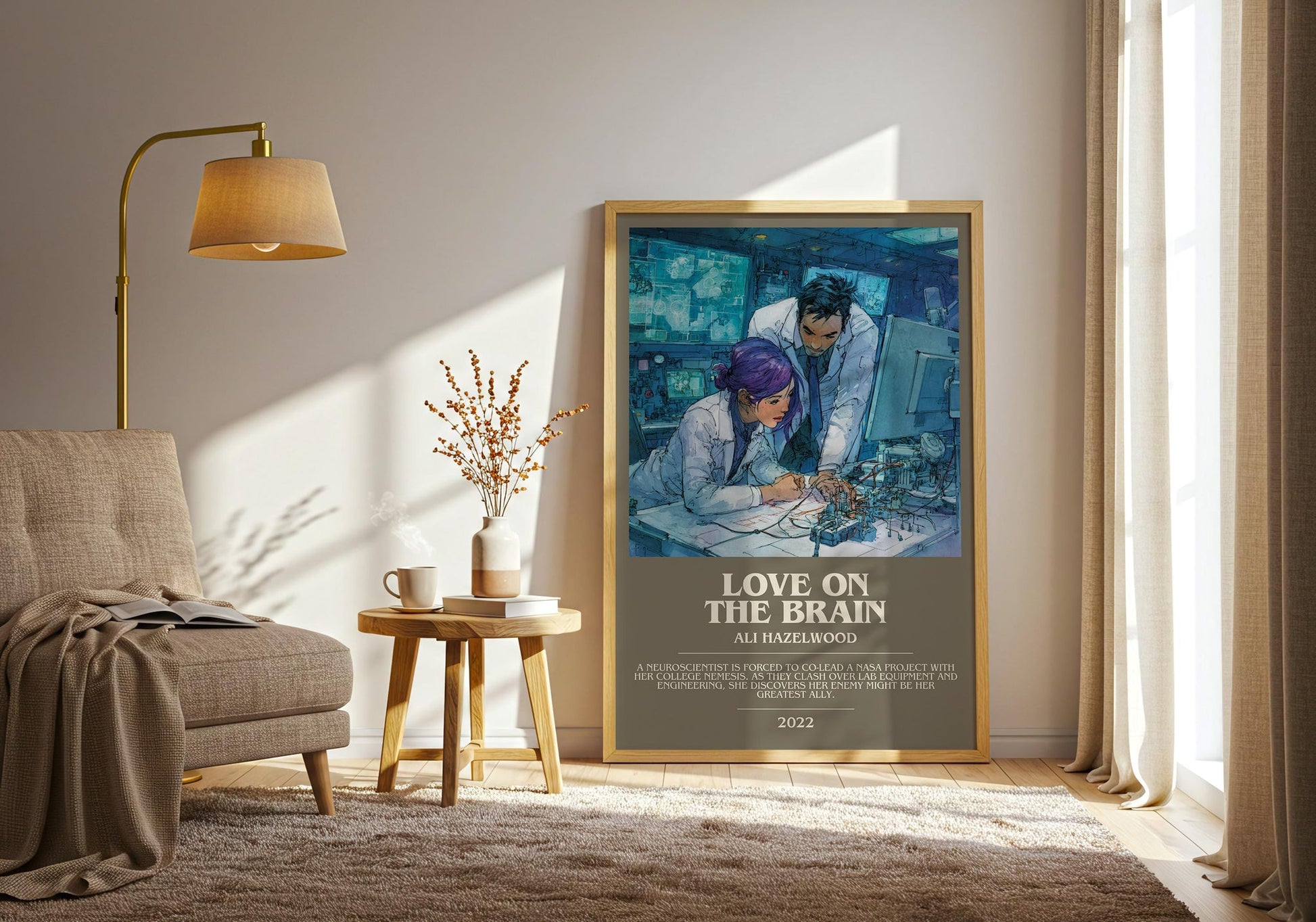 Love on the Brain bookish print on bookshelf – Ali Hazelwood fan gift