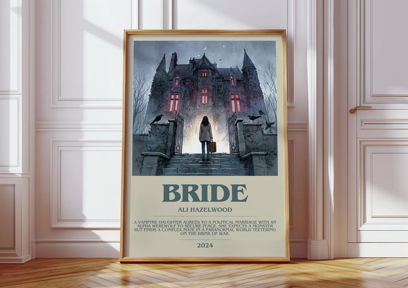 Bride bookish print in frame leaning in hallway – romance wall art