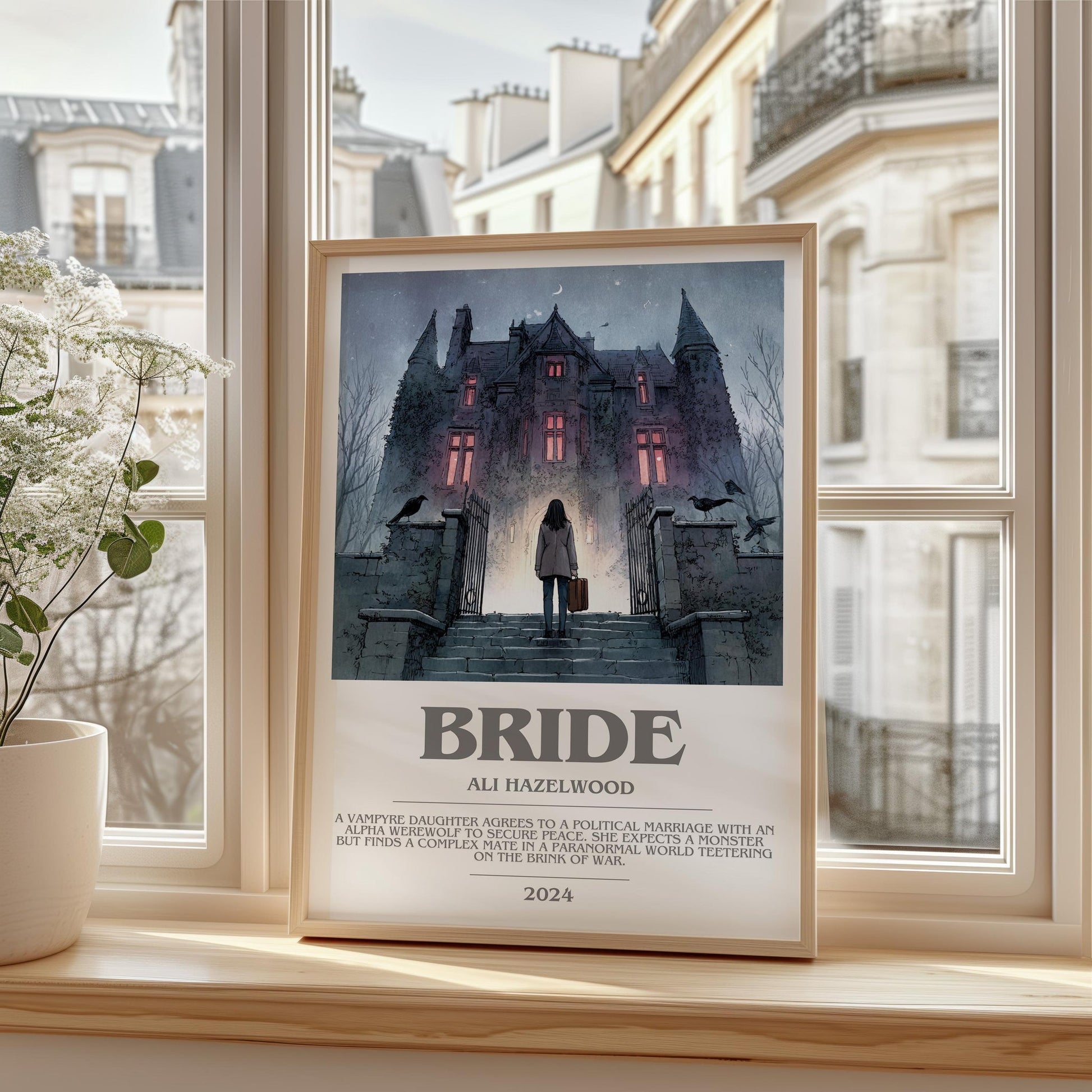 Bride bookish print framed by window – literary home decor
