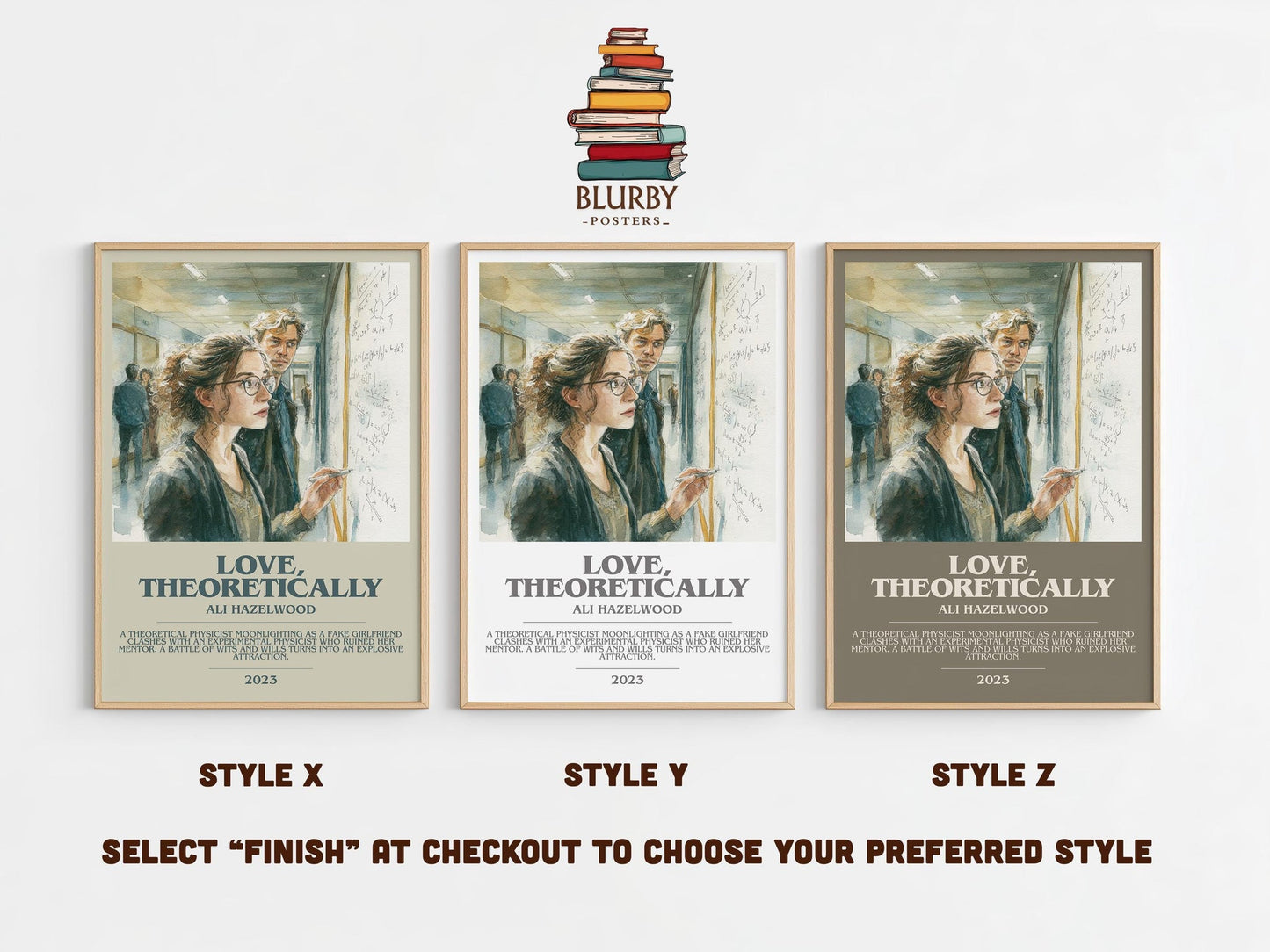 Love, Theoretically bookish poster colour and style options – Ali Hazelwood book art