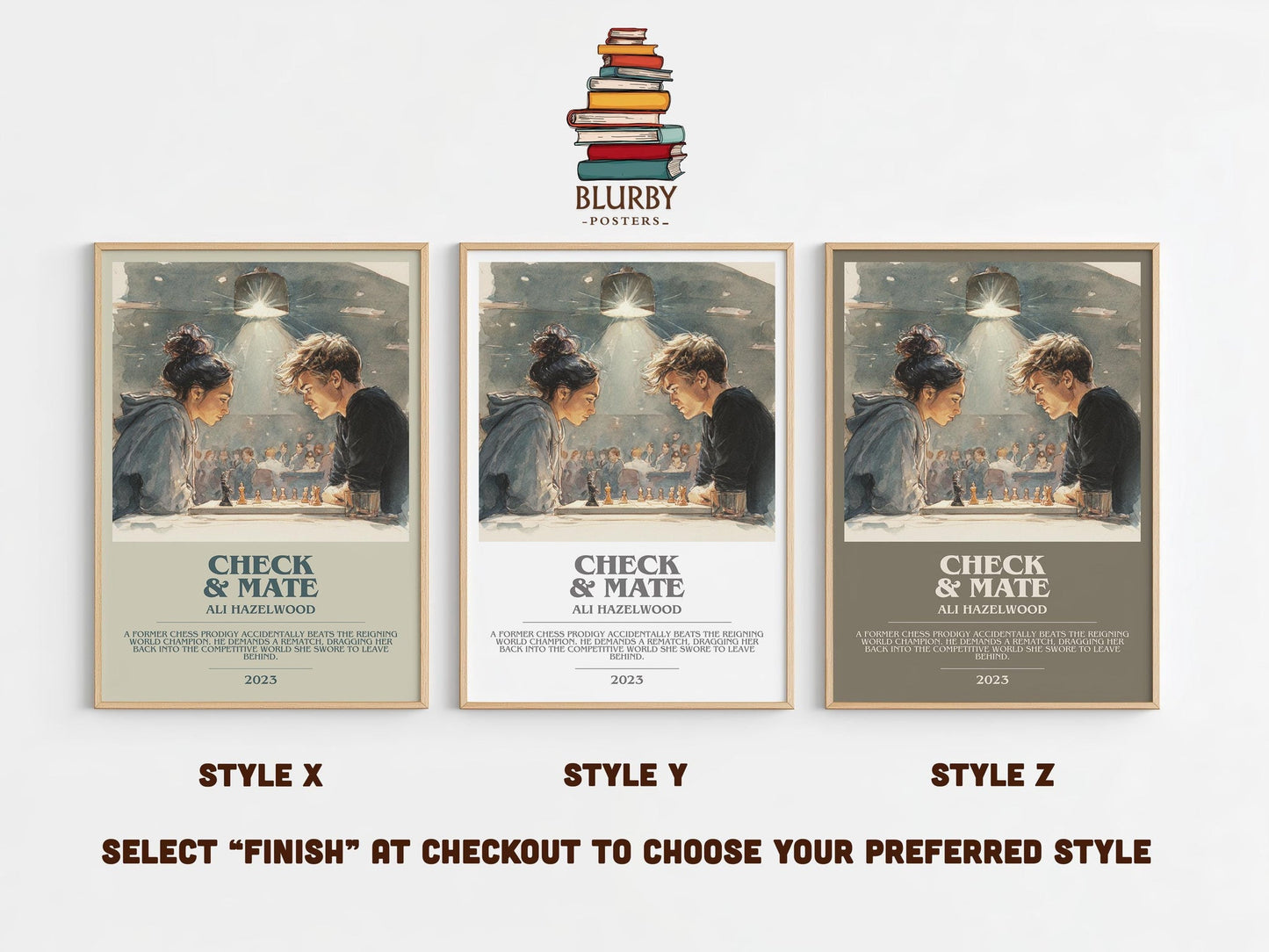 Check & Mate bookish poster colour and style options – Ali Hazelwood book art
