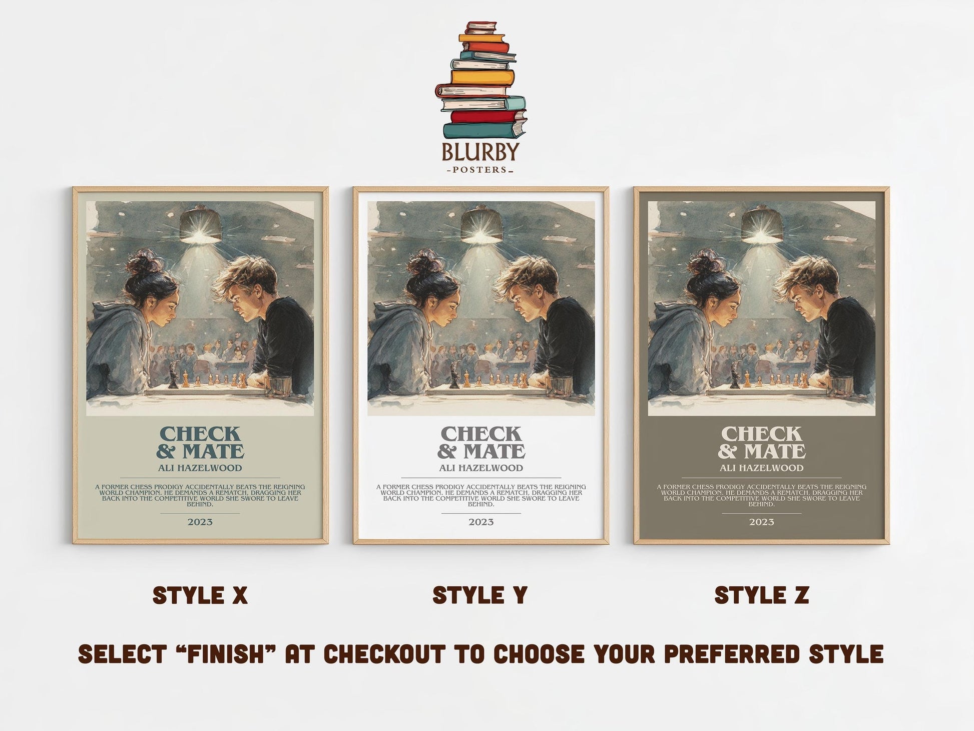Check & Mate bookish poster colour and style options – Ali Hazelwood book art