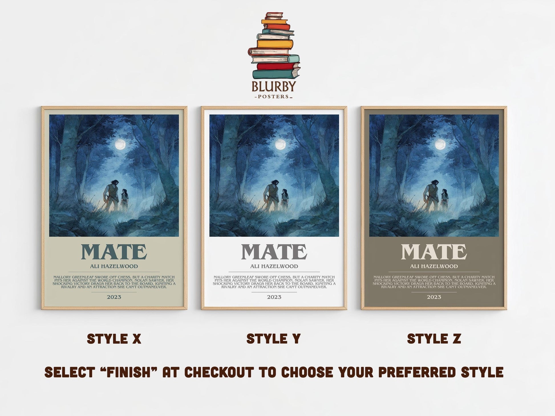 Mate bookish poster colour and style options – Ali Hazelwood book art