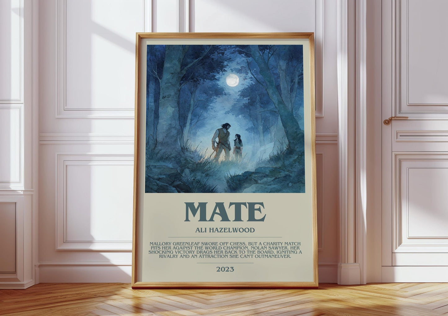 Mate bookish print in frame leaning in hallway – romance wall art