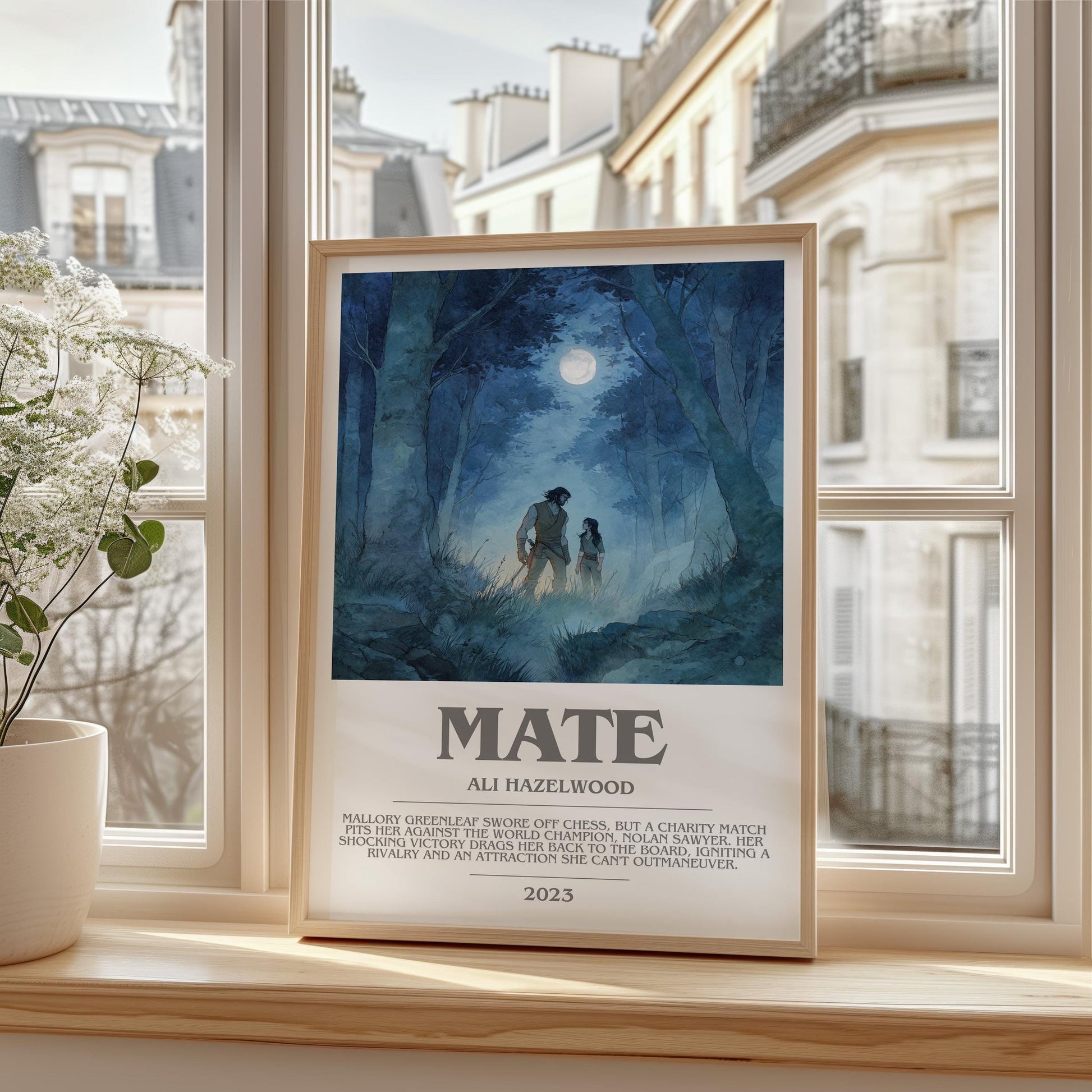 Mate bookish print framed by window – literary home decor