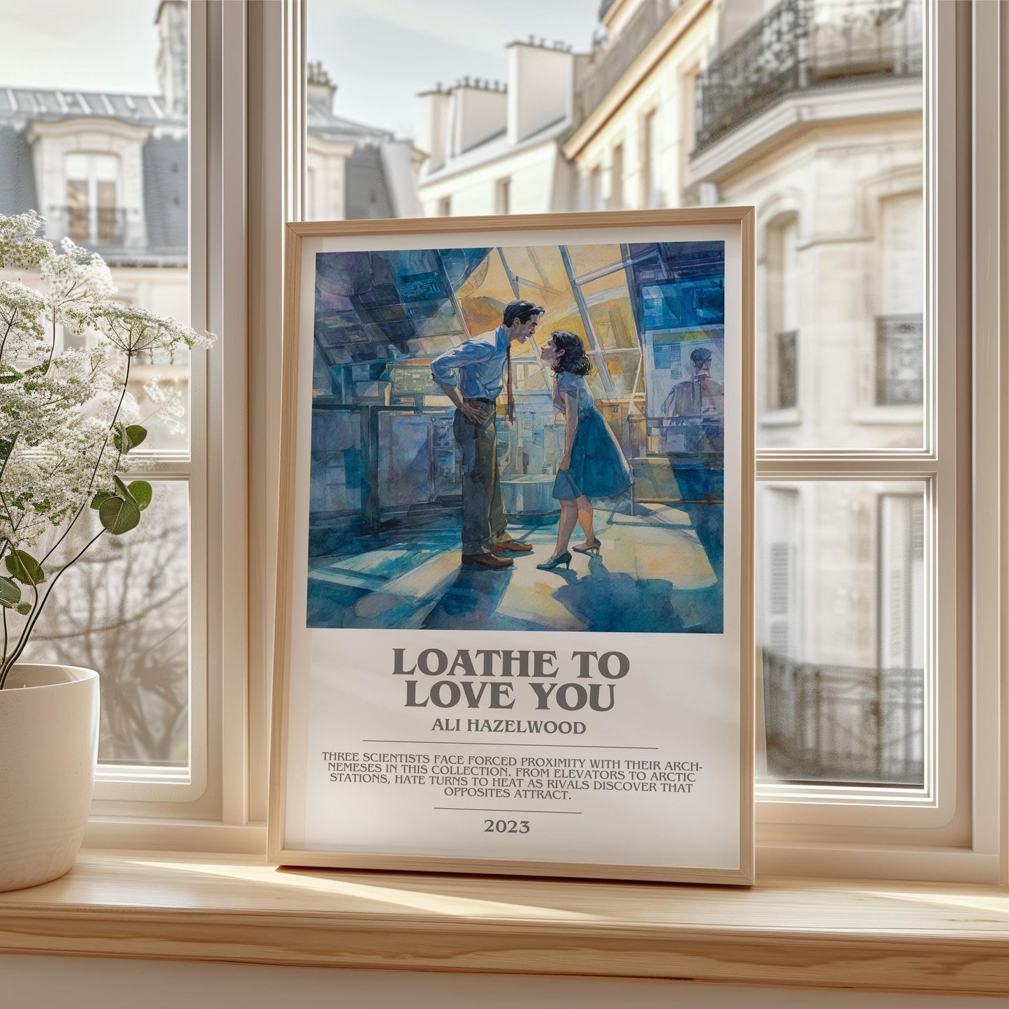 Loathe to Love You bookish print framed by window – literary home decor