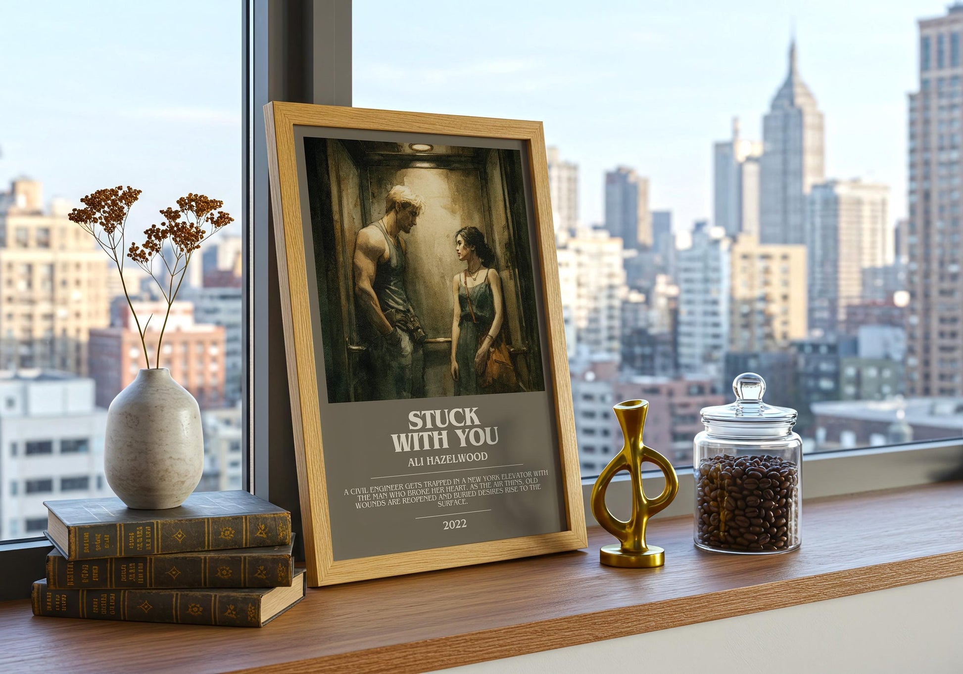 Stuck with You bookish book poster framed on wall – romance wall art