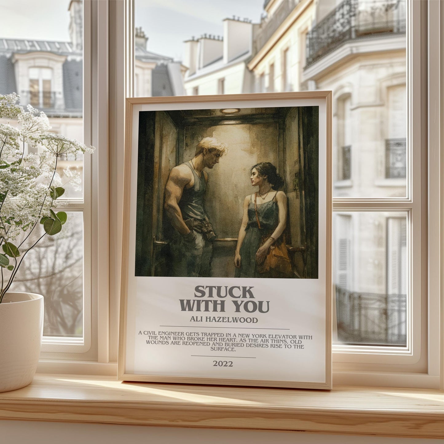 Stuck with You bookish print framed by window – literary home decor