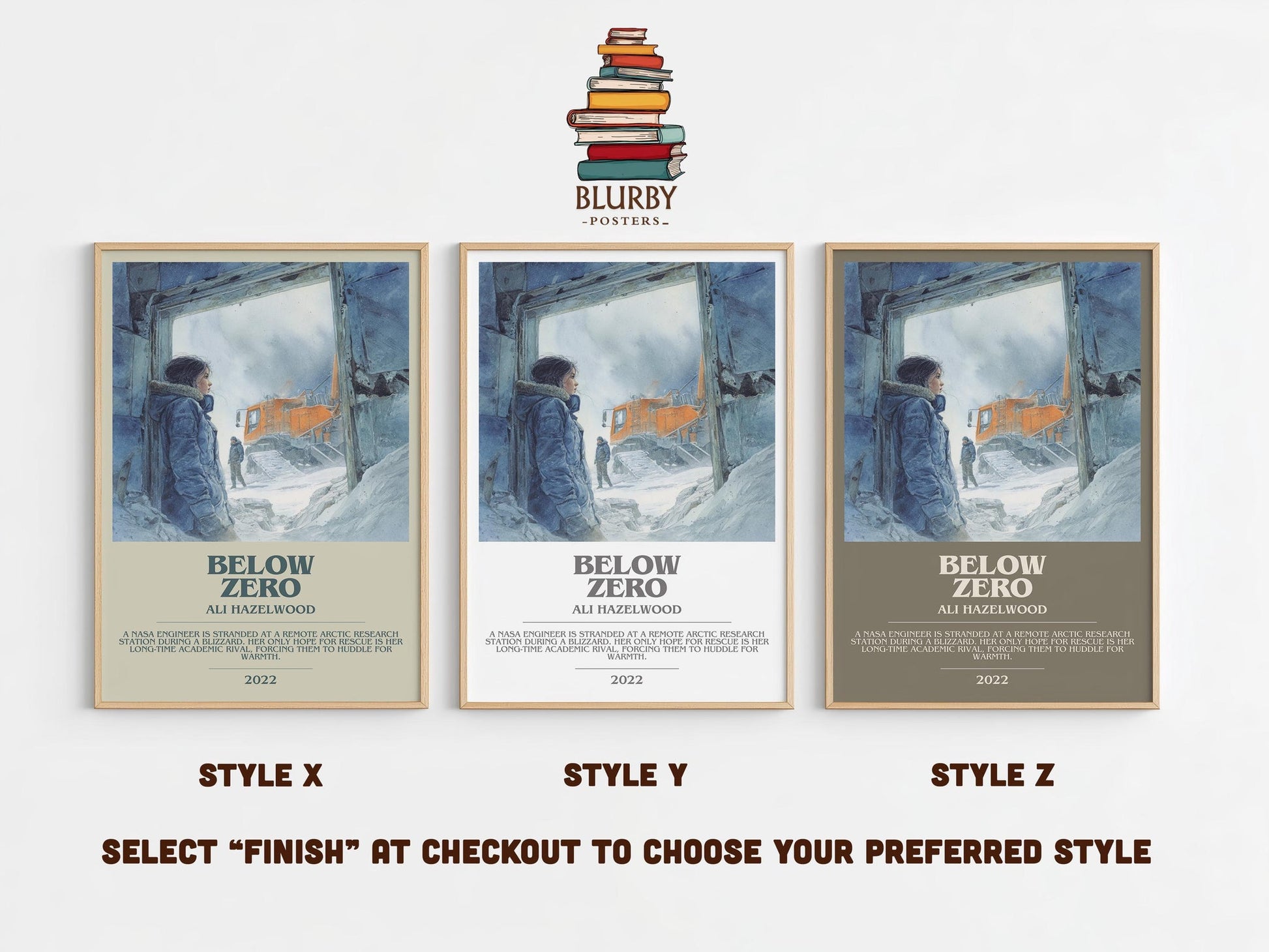 Below Zero bookish poster colour and style options – Ali Hazelwood book art