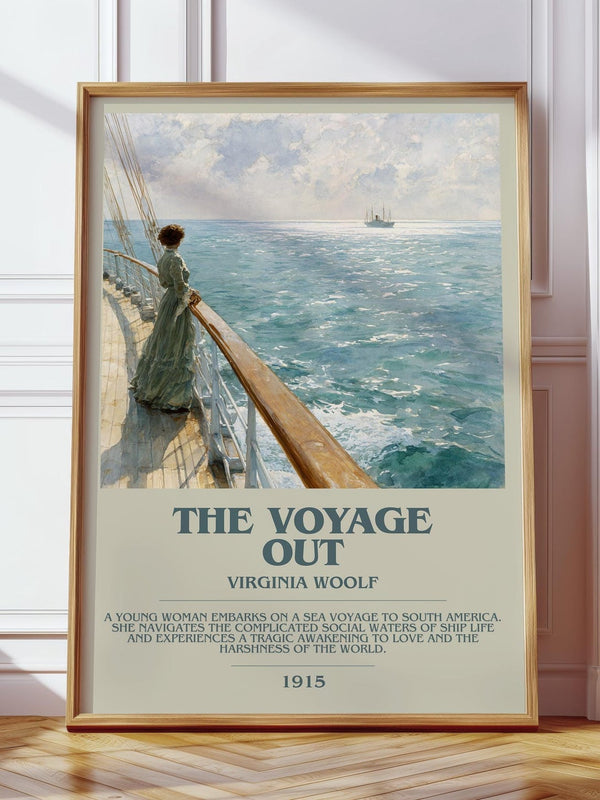 The Voyage Out bookish print in frame leaning in hallway – mystery wall art
