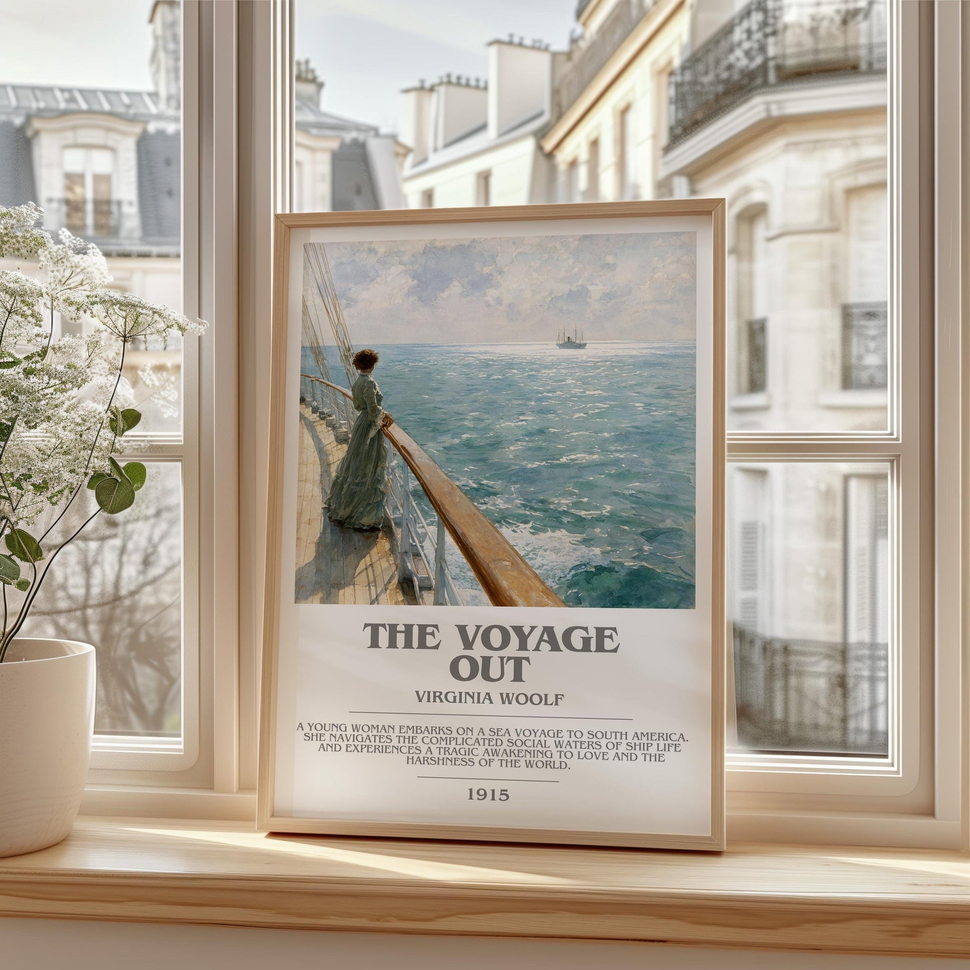 The Voyage Out bookish print framed by window – literary home decor