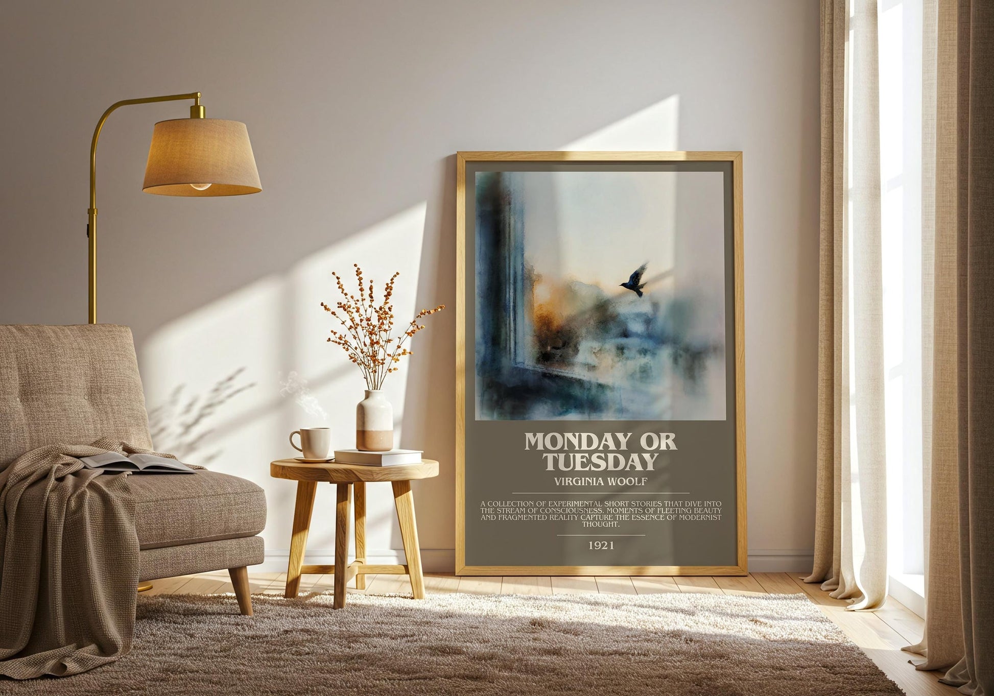 Monday Or Tuesday bookish print on bookshelf – Virginia Woolf fan gift