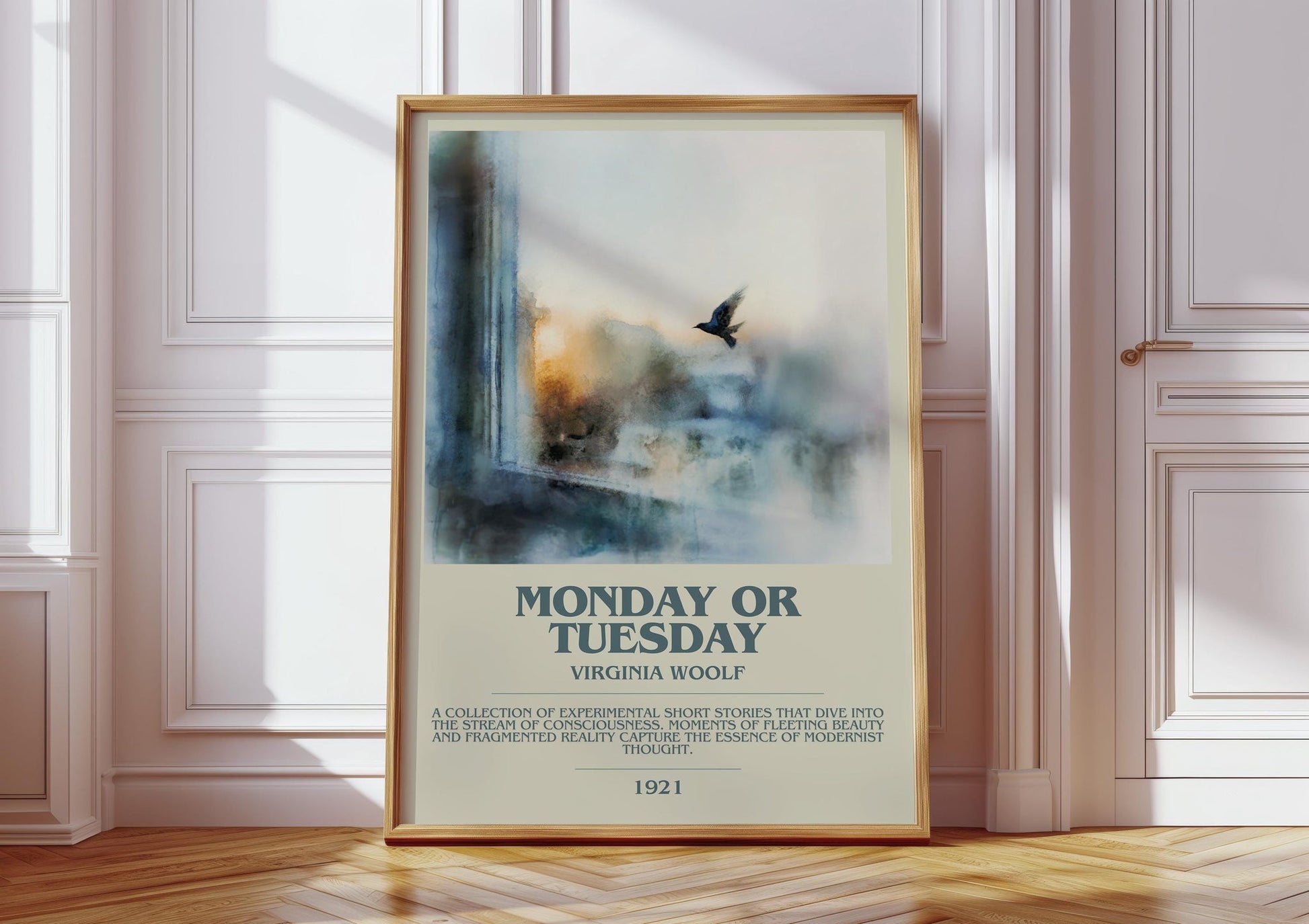 Monday Or Tuesday bookish print in frame leaning in hallway – classic literature wall art