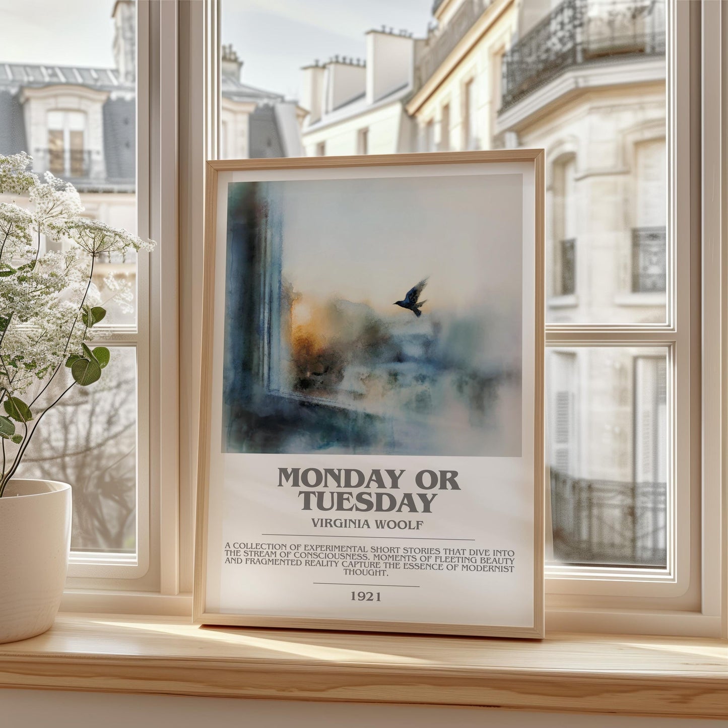 Monday Or Tuesday bookish print framed by window – literary home decor