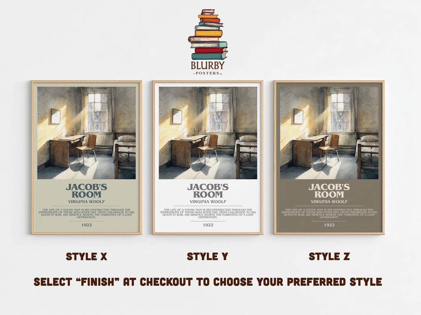 Jacob's Room bookish poster colour and style options – Virginia Woolf book art