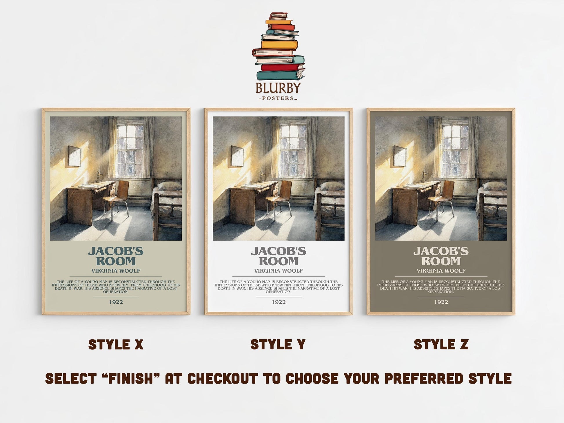 Jacob's Room bookish poster colour and style options – Virginia Woolf book art